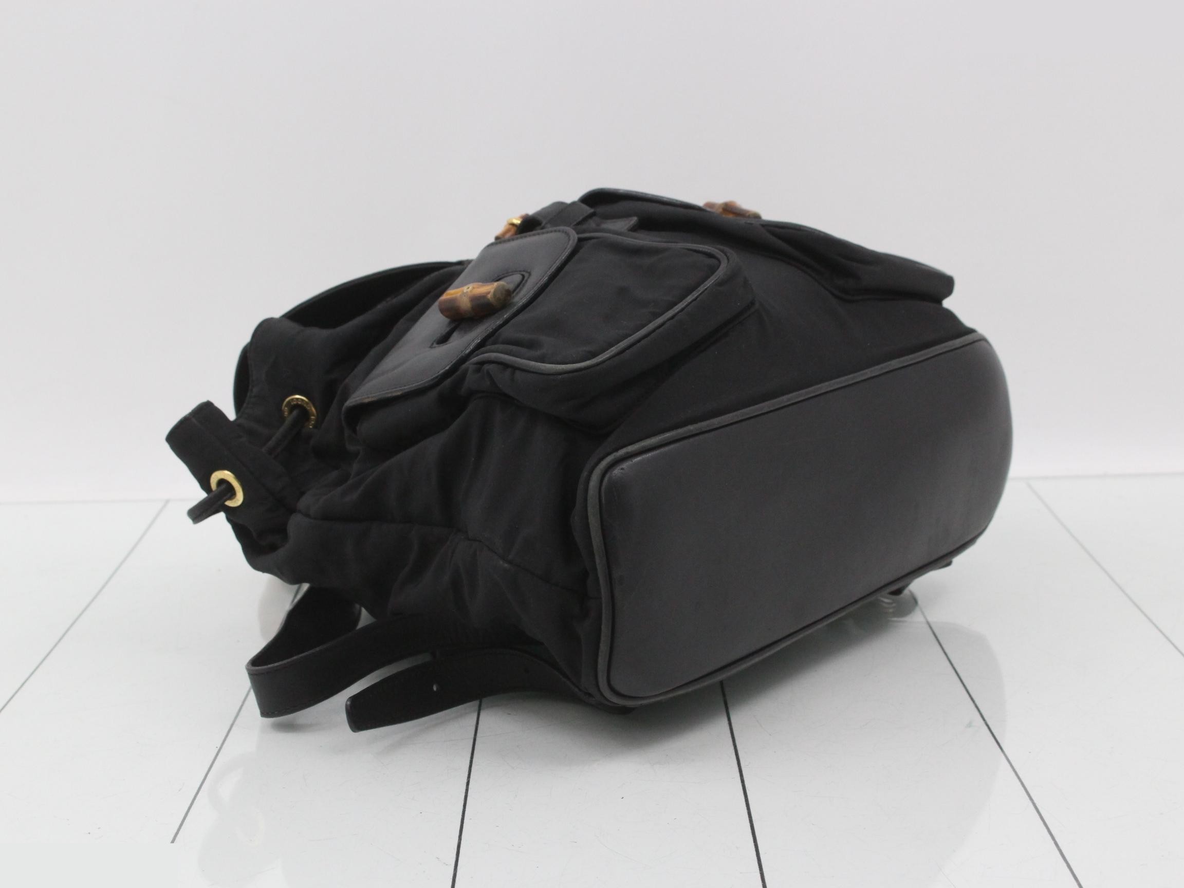 Bamboo Nylon Leather Backpack, Black — view 6