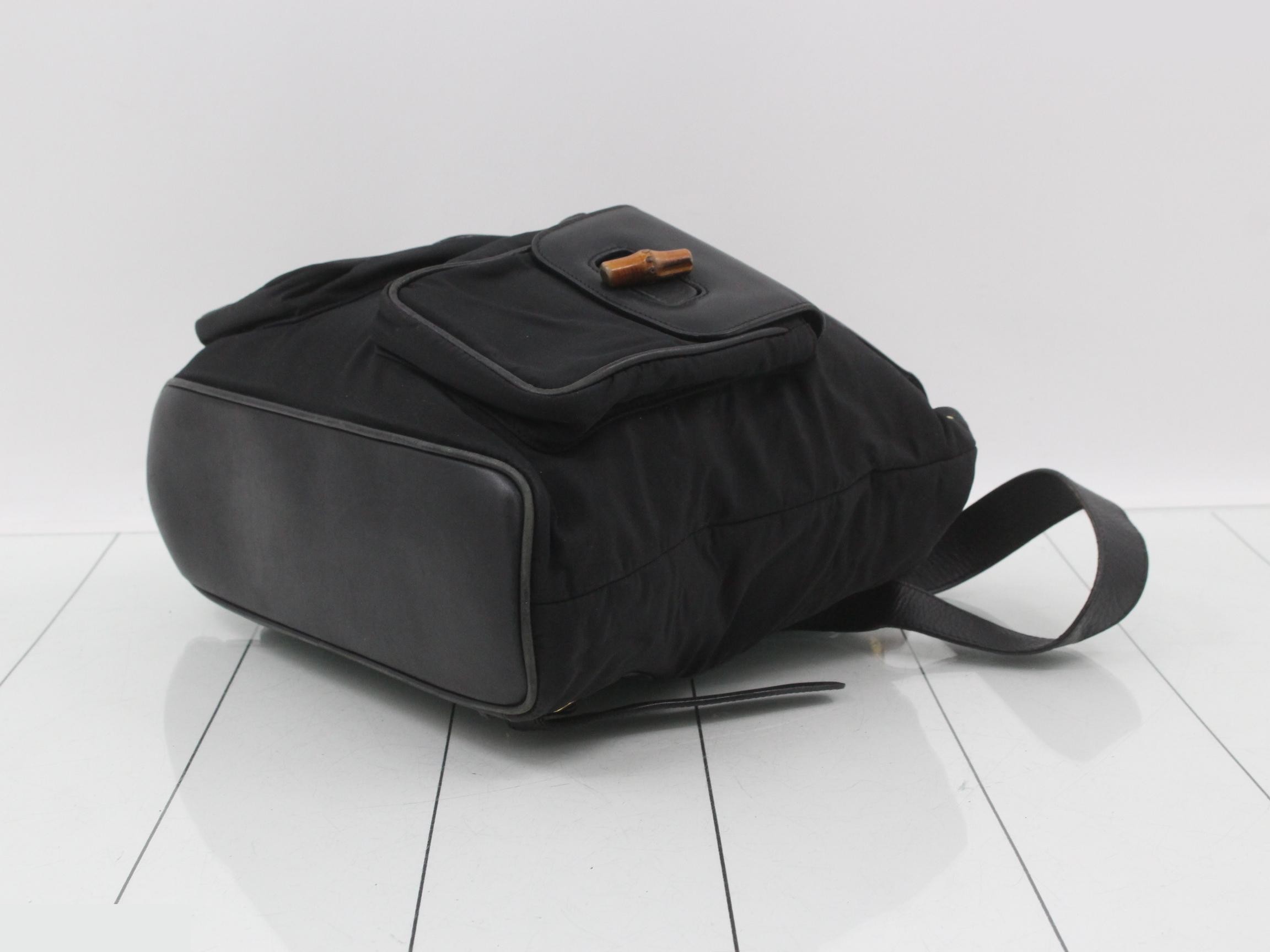 Bamboo Nylon Leather Backpack, Black — view 7