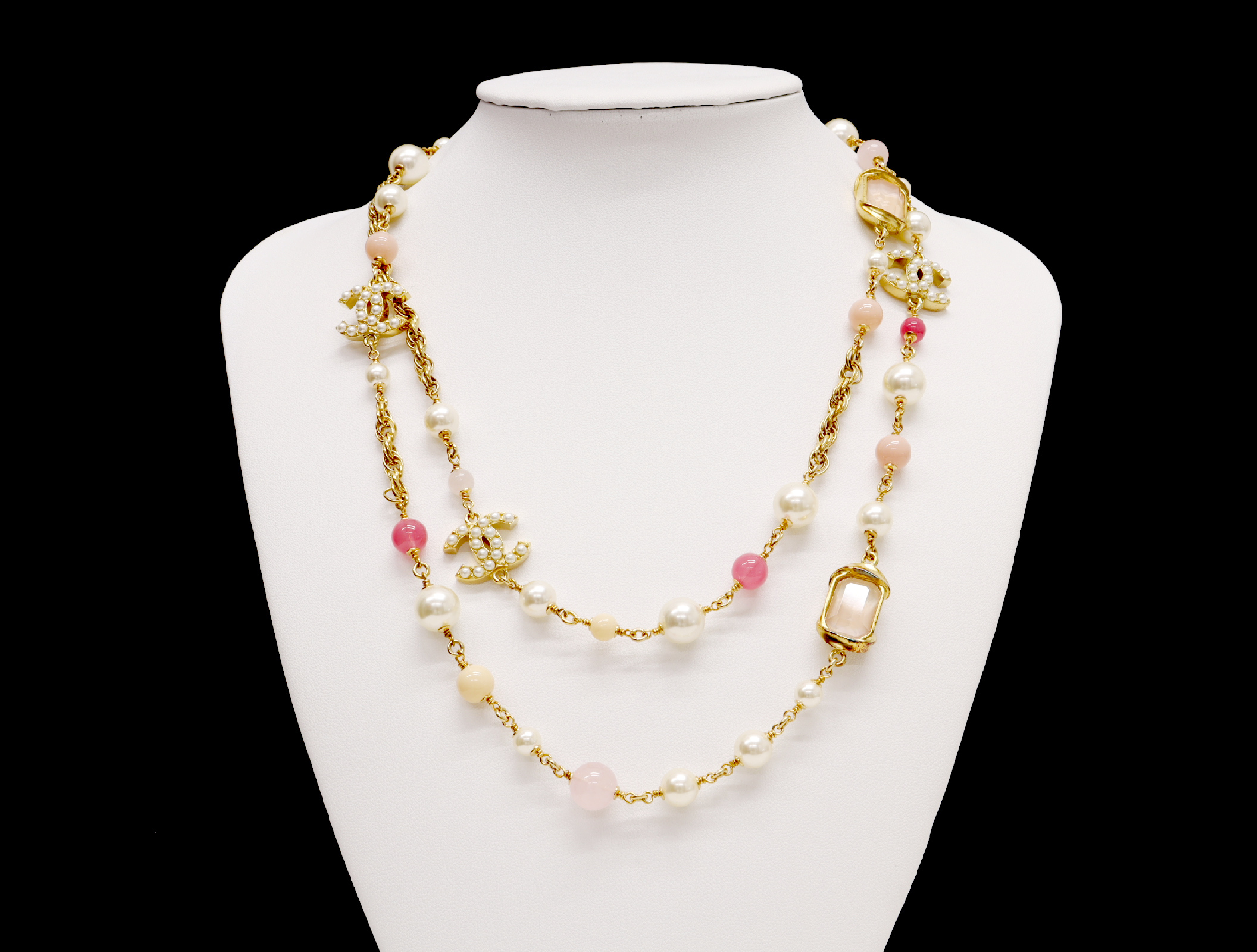 Coco Mark Faux Pearl Rhinestone Long Necklace C22A — view 4
