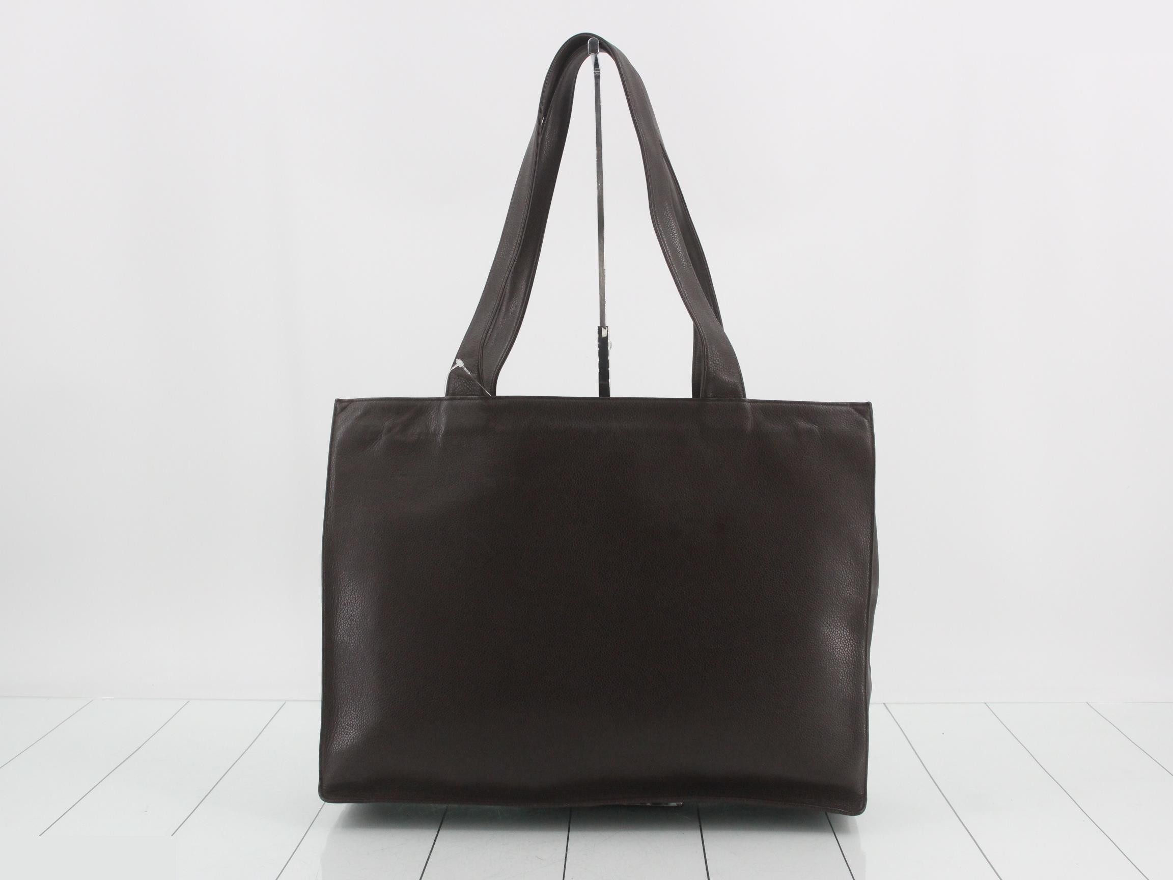 Caviar leather tote bag with Coco Mark, dark brown. — view 2