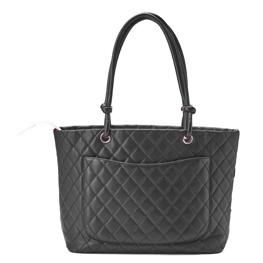 Calf leather Cambon line tote bag, black x black — view 2