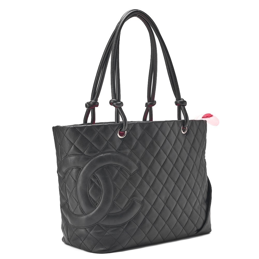 Calf leather Cambon line tote bag, black x black — view 3