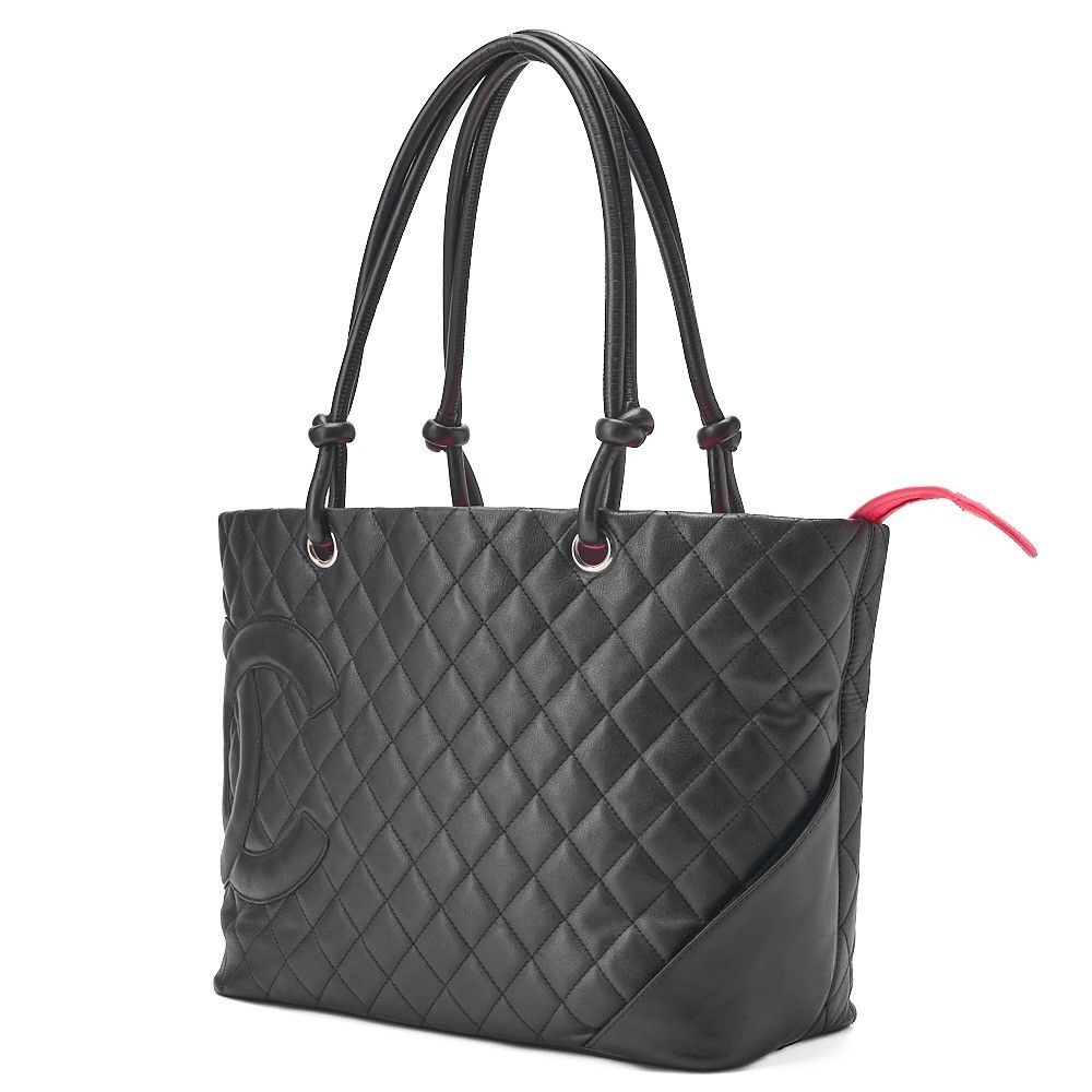 Calf leather Cambon line tote bag, black x black — view 4