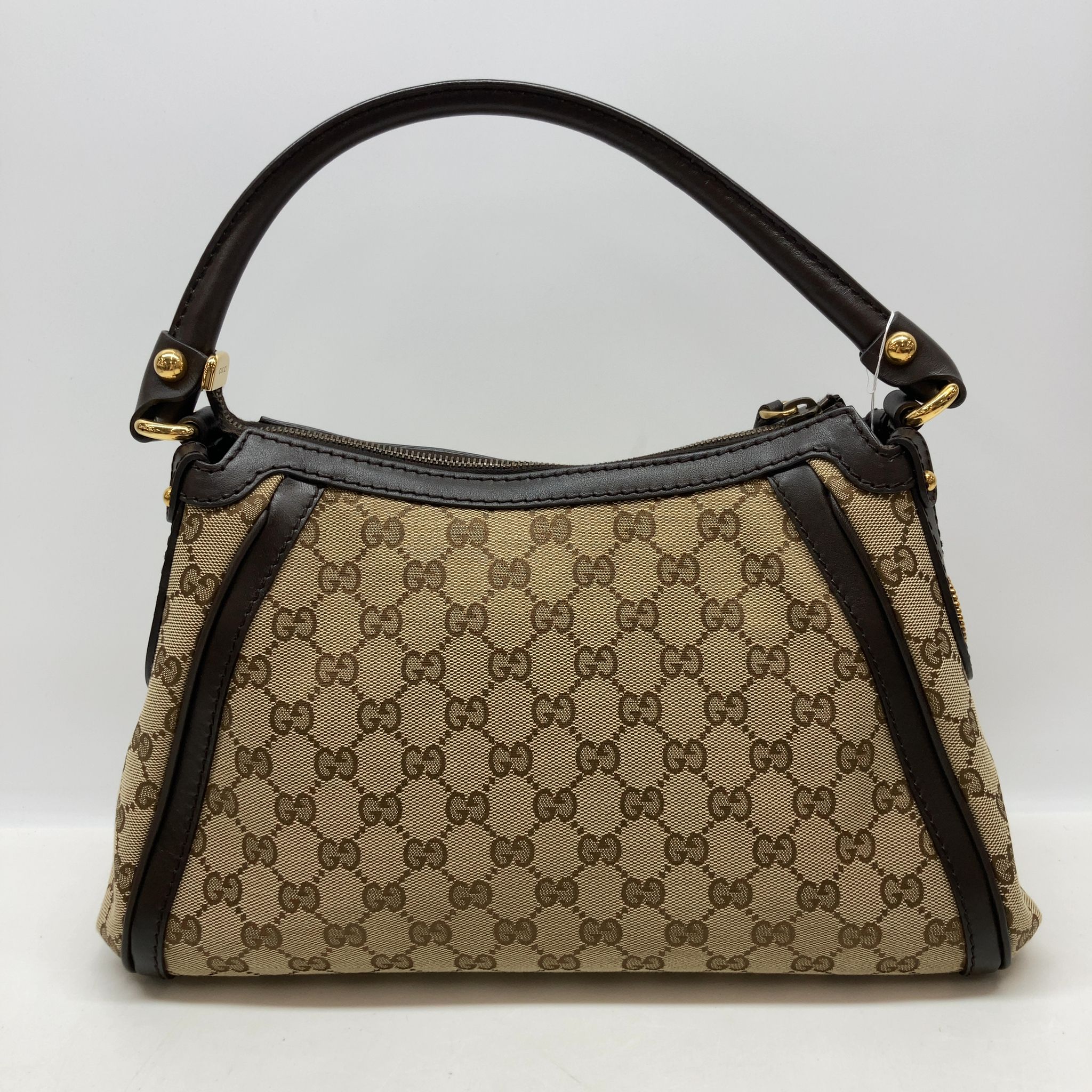 Small Scarlett Studded Interlocking G Hobo, GG Canvas — view 2