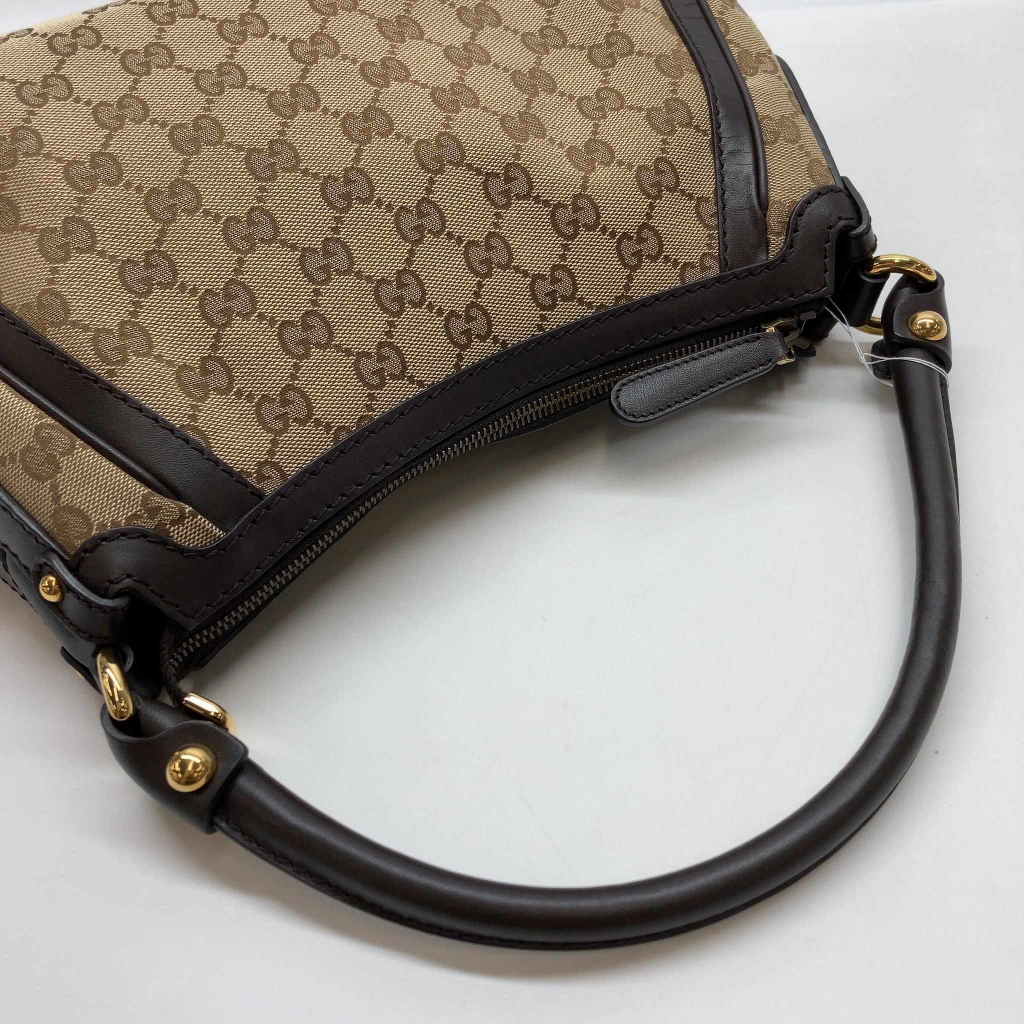 Small Scarlett Studded Interlocking G Hobo, GG Canvas — view 5
