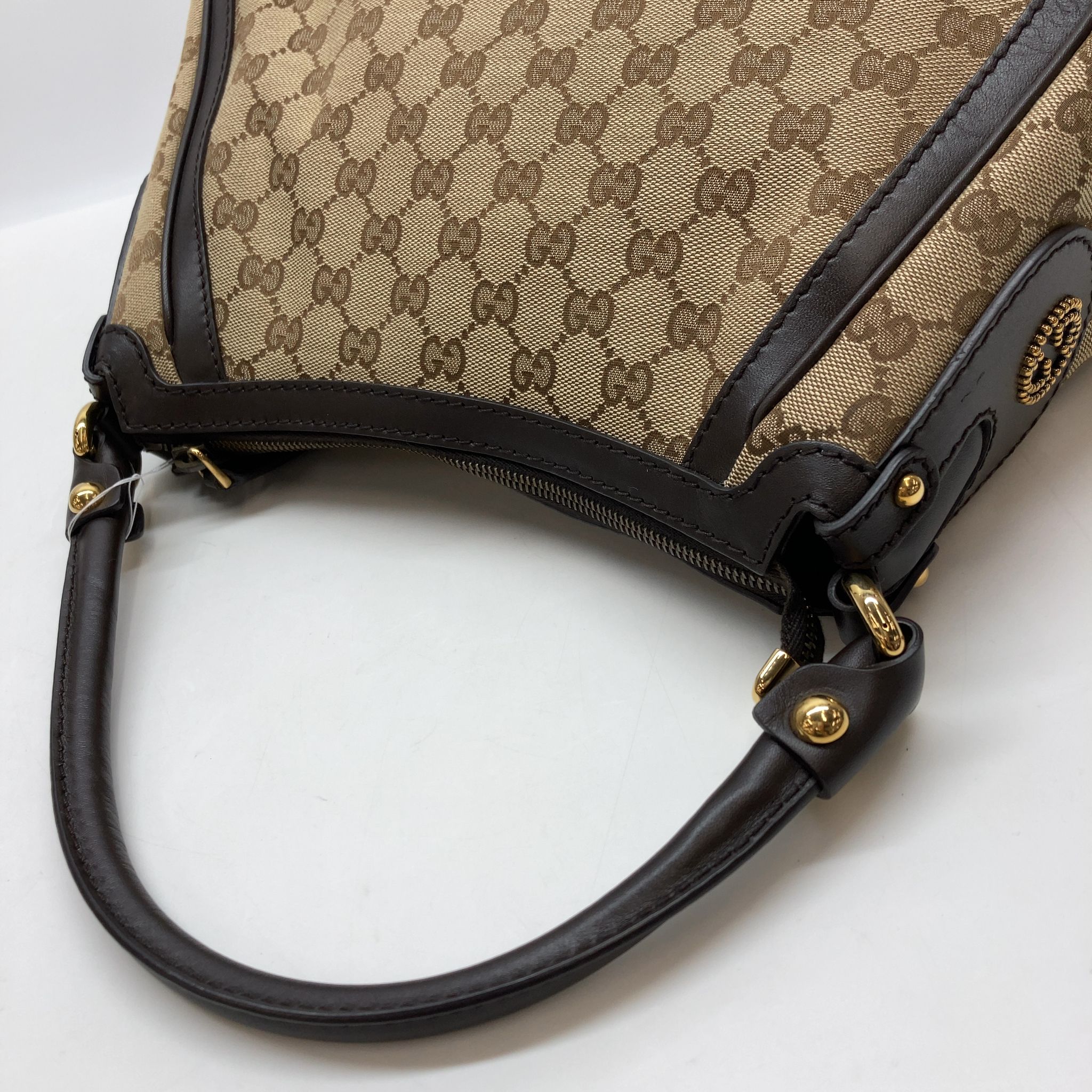 Small Scarlett Studded Interlocking G Hobo, GG Canvas — view 6