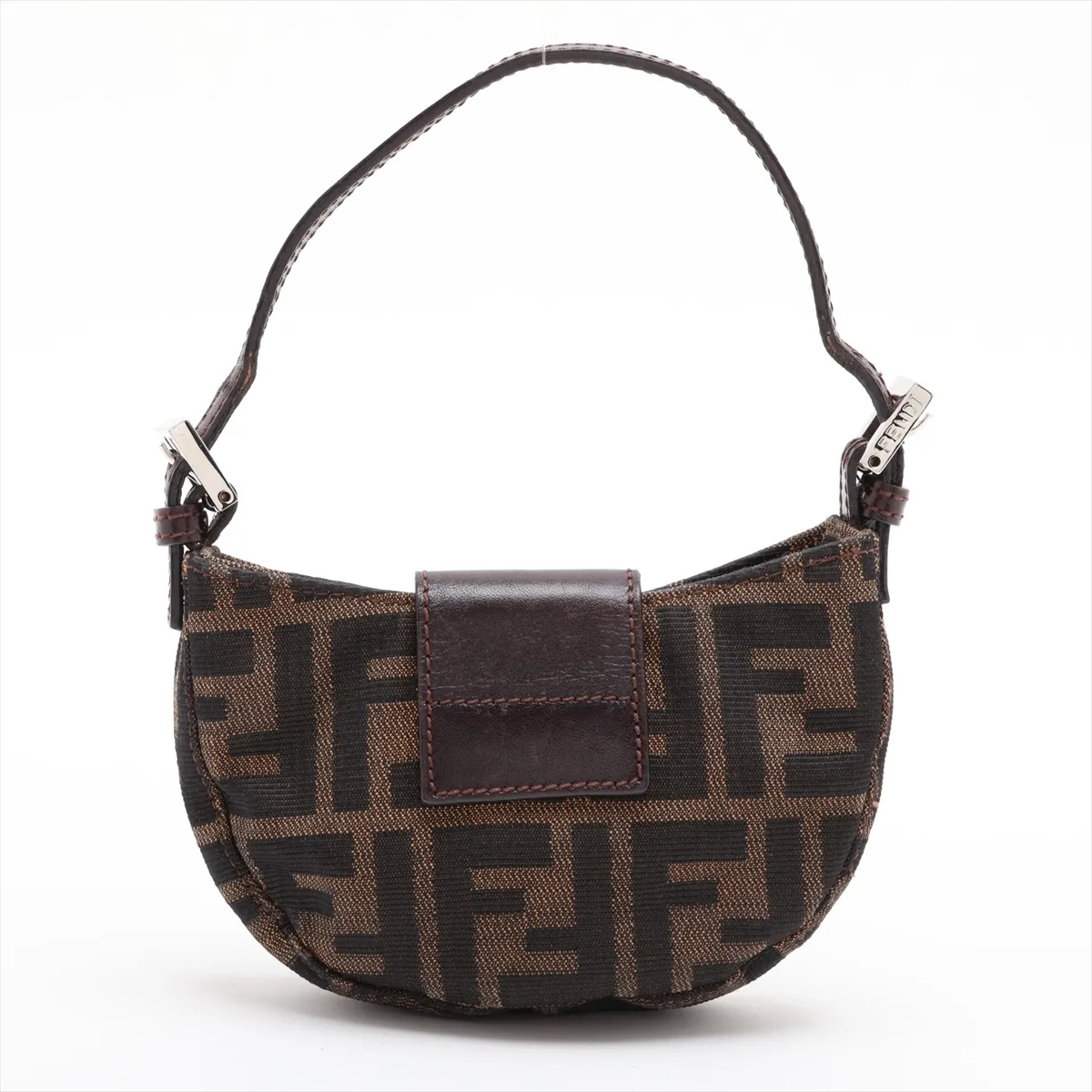 Zucca Mini Croissant Canvas x Leather Handbag, Brown — view 2