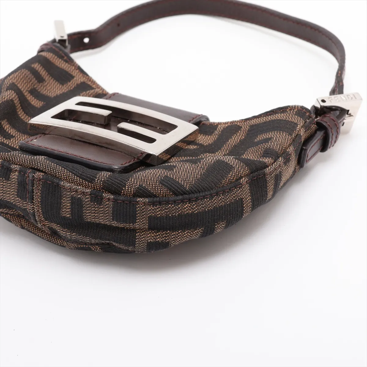 Zucca Mini Croissant Canvas x Leather Handbag, Brown — view 3