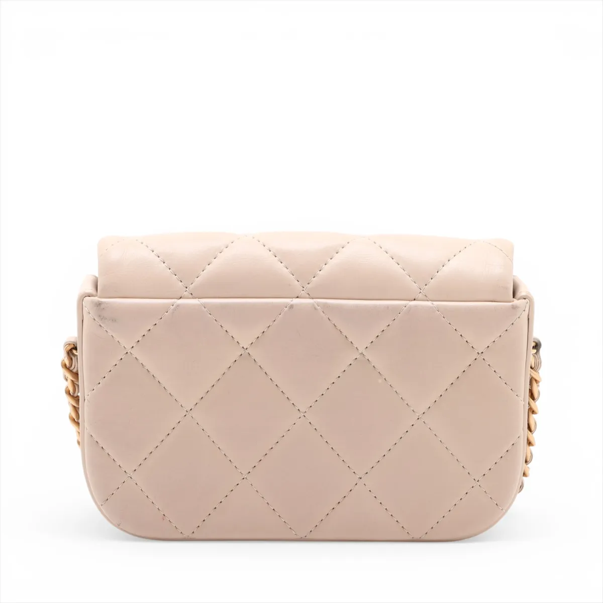 Matelassé Lambskin Chain Shoulder Bag, Beige with Gold Hardware, 30715360 (Serial Number in the 30s) — view 2