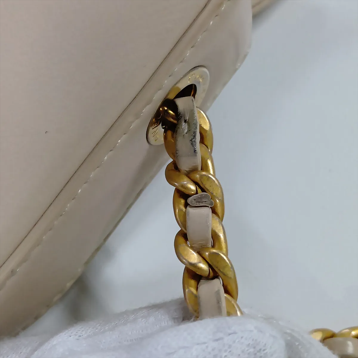 Matelassé Lambskin Chain Shoulder Bag, Beige with Gold Hardware, 30715360 (Serial Number in the 30s) — view 11