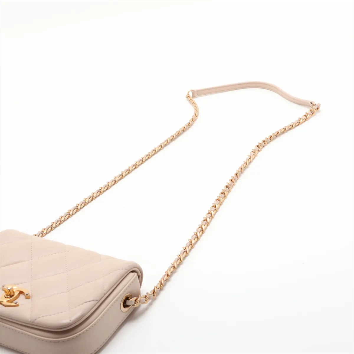 Matelassé Lambskin Chain Shoulder Bag, Beige with Gold Hardware, 30715360 (Serial Number in the 30s) — view 5