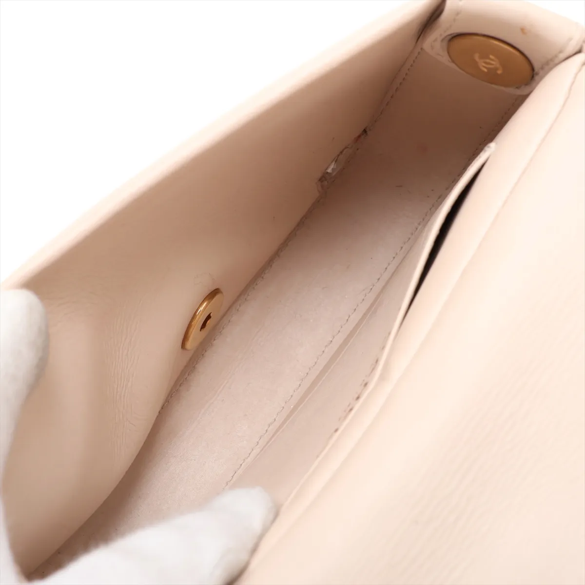 Matelassé Lambskin Chain Shoulder Bag, Beige with Gold Hardware, 30715360 (Serial Number in the 30s) — view 6
