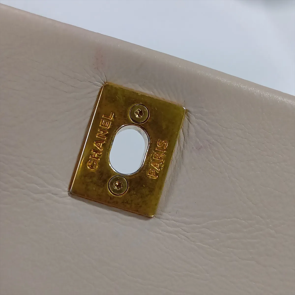 Matelassé Lambskin Chain Shoulder Bag, Beige with Gold Hardware, 30715360 (Serial Number in the 30s) — view 10