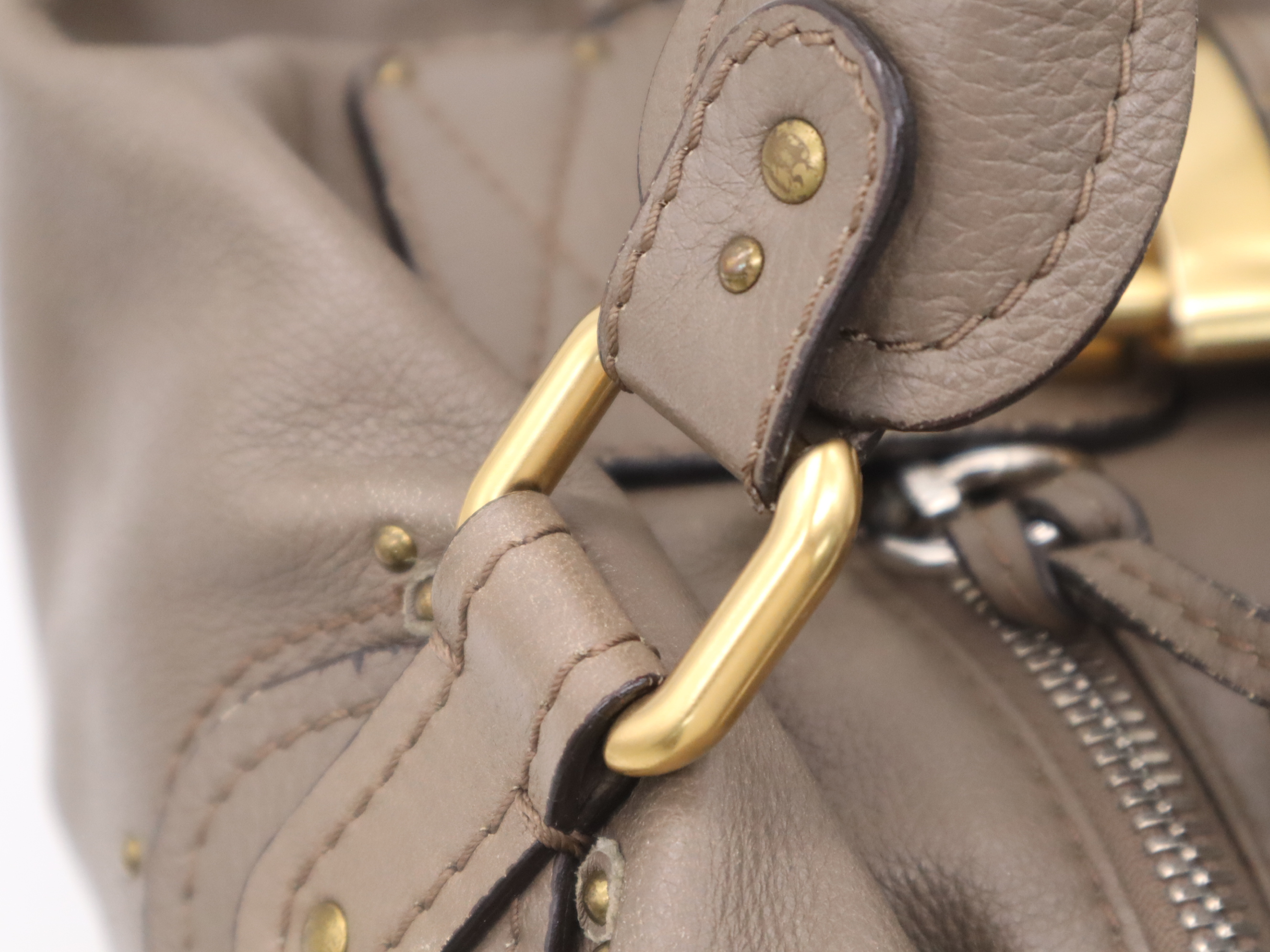 Leather Paddington Handbag, Brown, Gold Hardware, with Padlock and Key — view 7