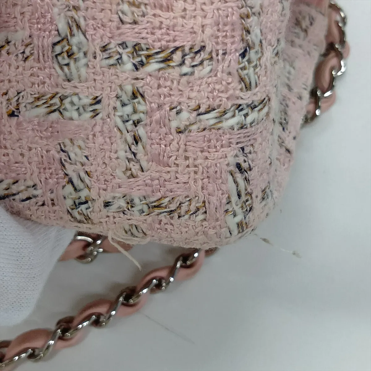 Matelassé 25 Tweed Double Flap Double Chain Bag, Pink, Silver Hardware, 10087124, Serial Number in the 10s, A01112 — view 12