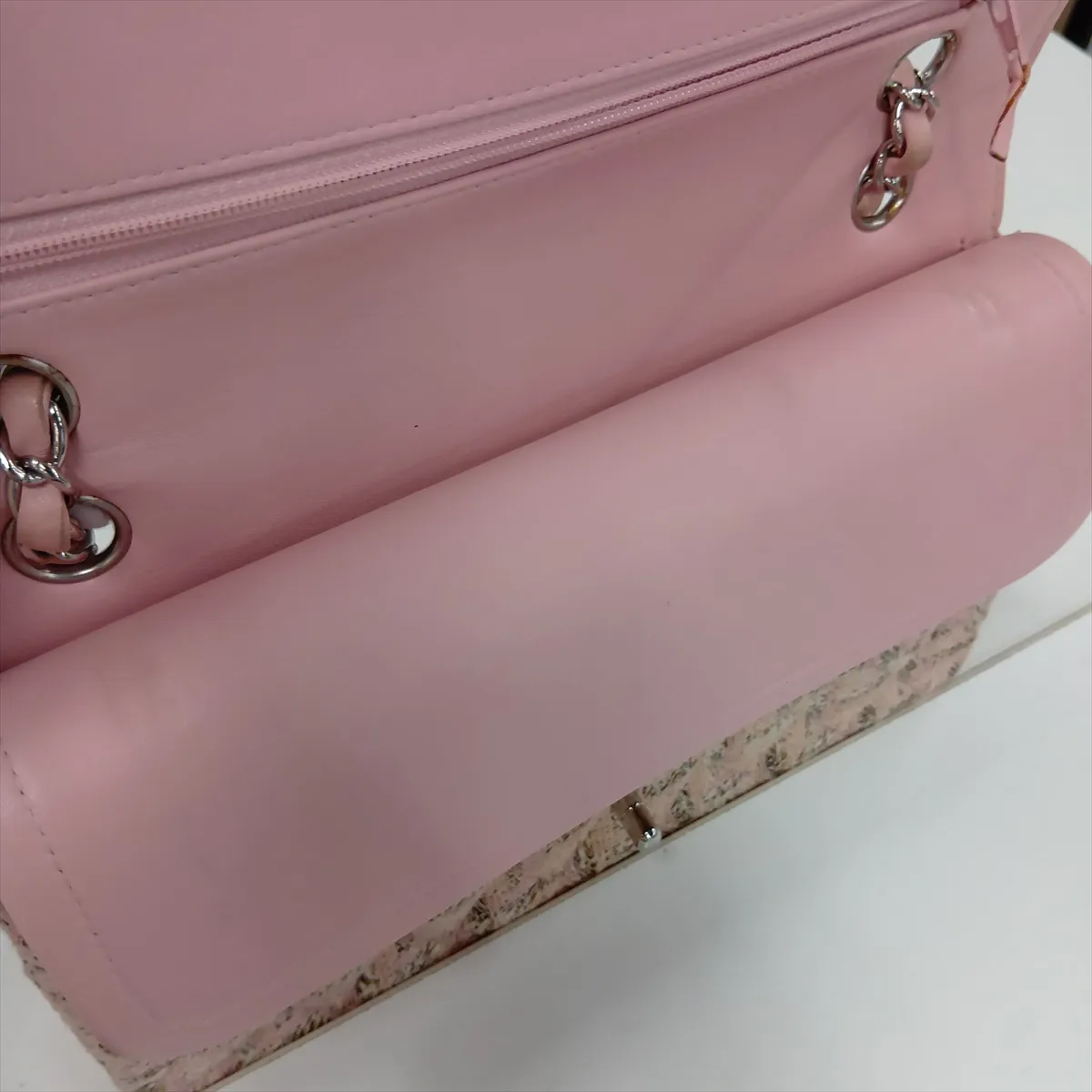 Matelassé 25 Tweed Double Flap Double Chain Bag, Pink, Silver Hardware, 10087124, Serial Number in the 10s, A01112 — view 15