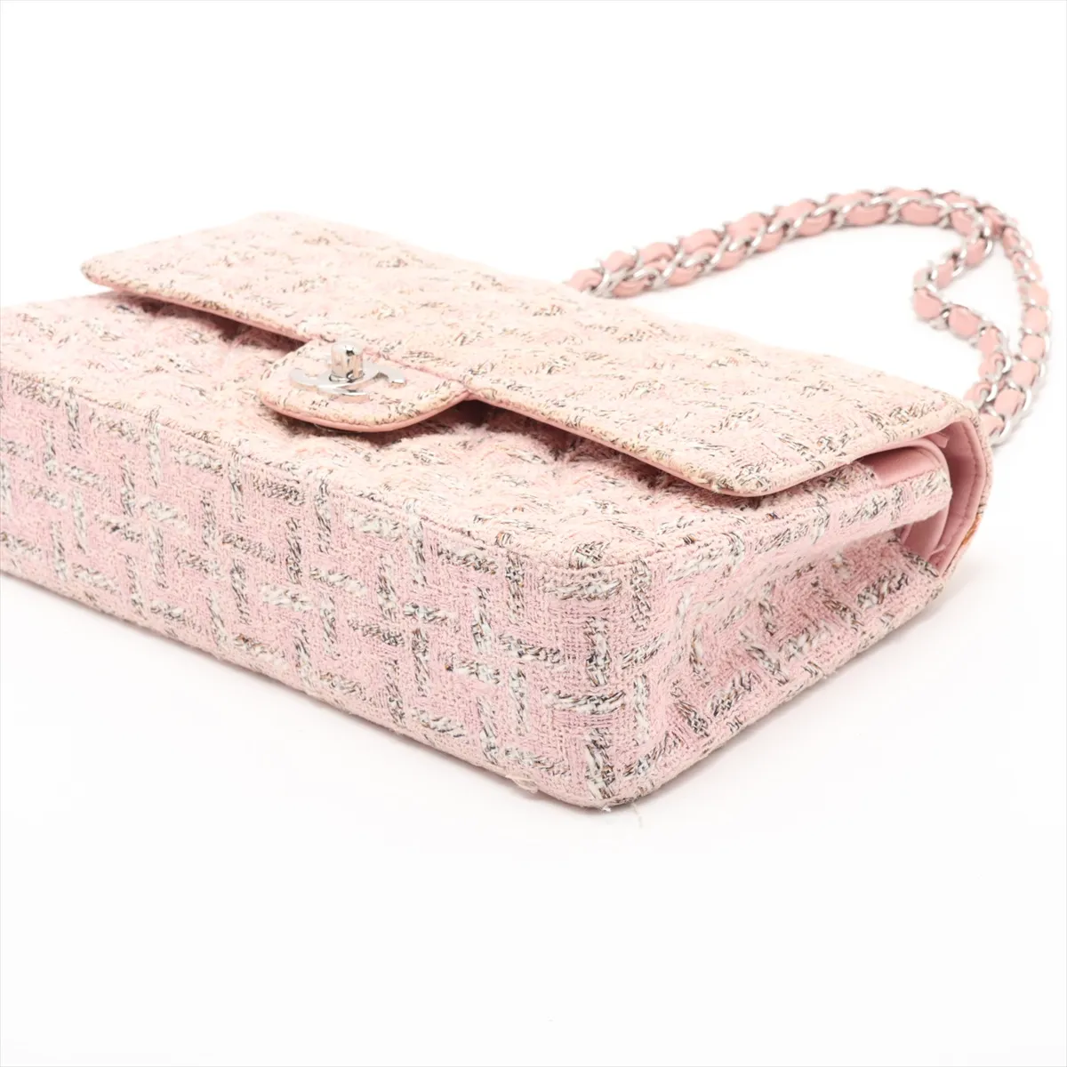 Matelassé 25 Tweed Double Flap Double Chain Bag, Pink, Silver Hardware, 10087124, Serial Number in the 10s, A01112 — view 3