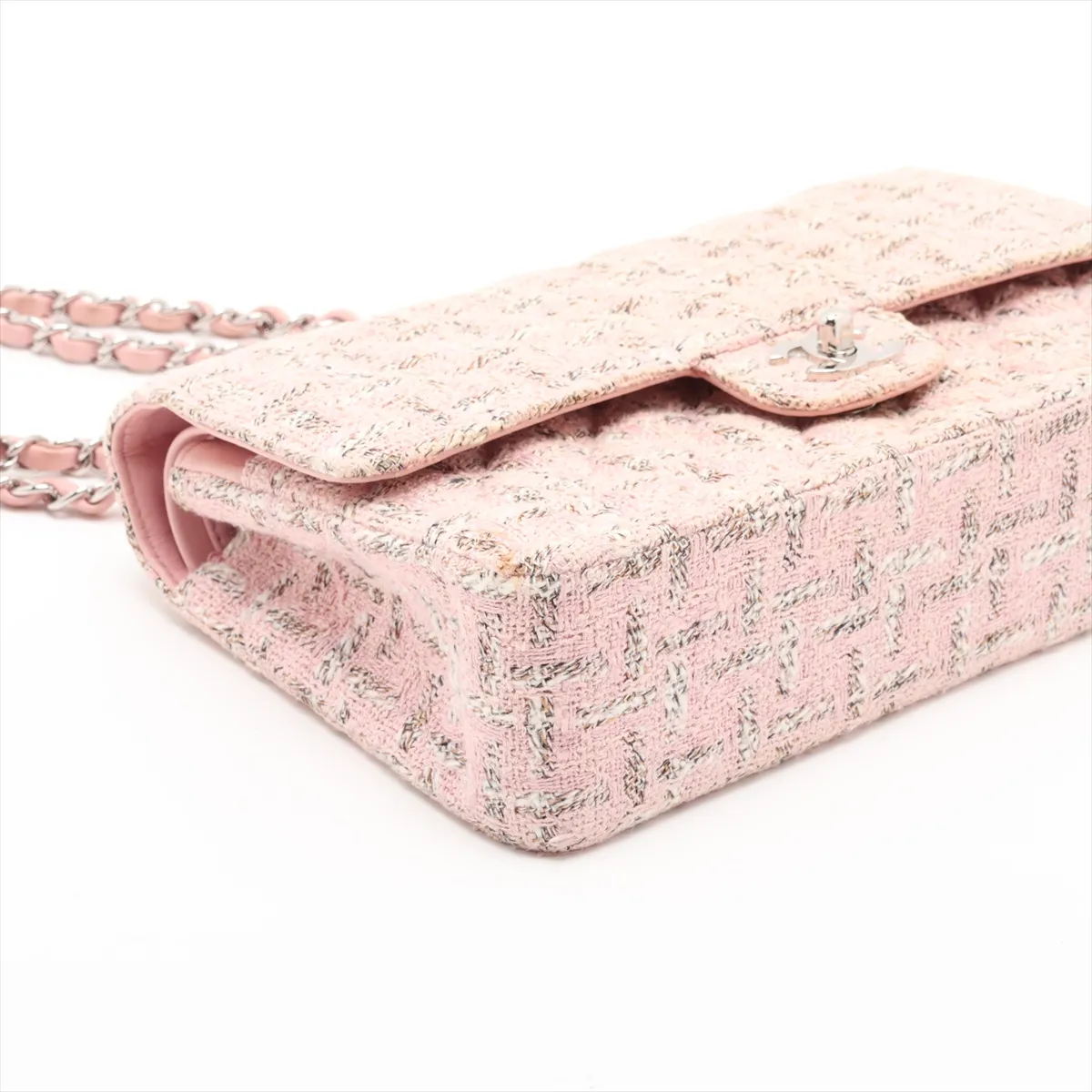Matelassé 25 Tweed Double Flap Double Chain Bag, Pink, Silver Hardware, 10087124, Serial Number in the 10s, A01112 — view 4