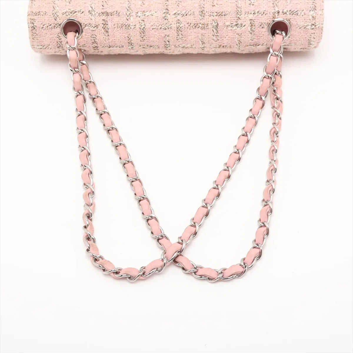Matelassé 25 Tweed Double Flap Double Chain Bag, Pink, Silver Hardware, 10087124, Serial Number in the 10s, A01112 — view 5