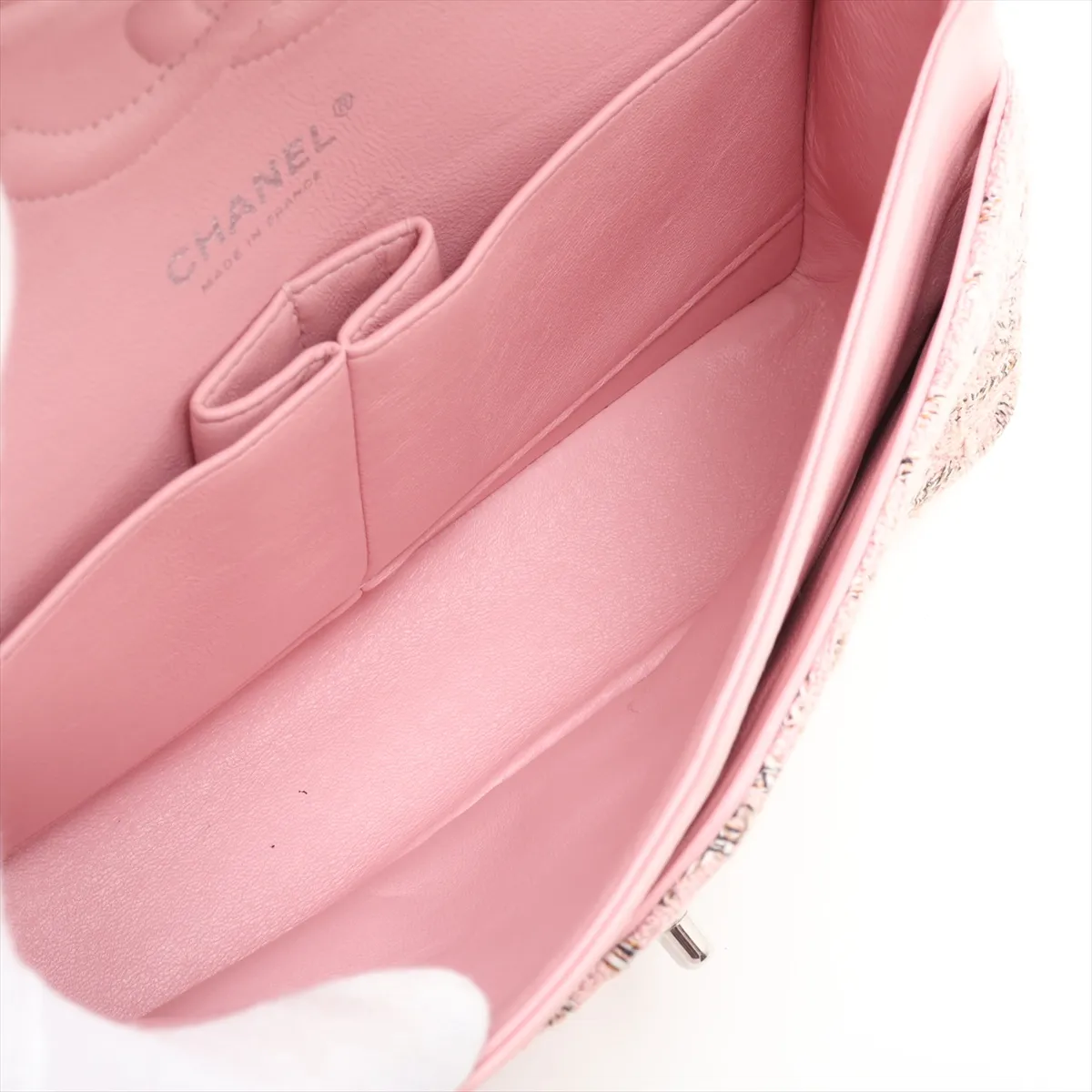 Matelassé 25 Tweed Double Flap Double Chain Bag, Pink, Silver Hardware, 10087124, Serial Number in the 10s, A01112 — view 7