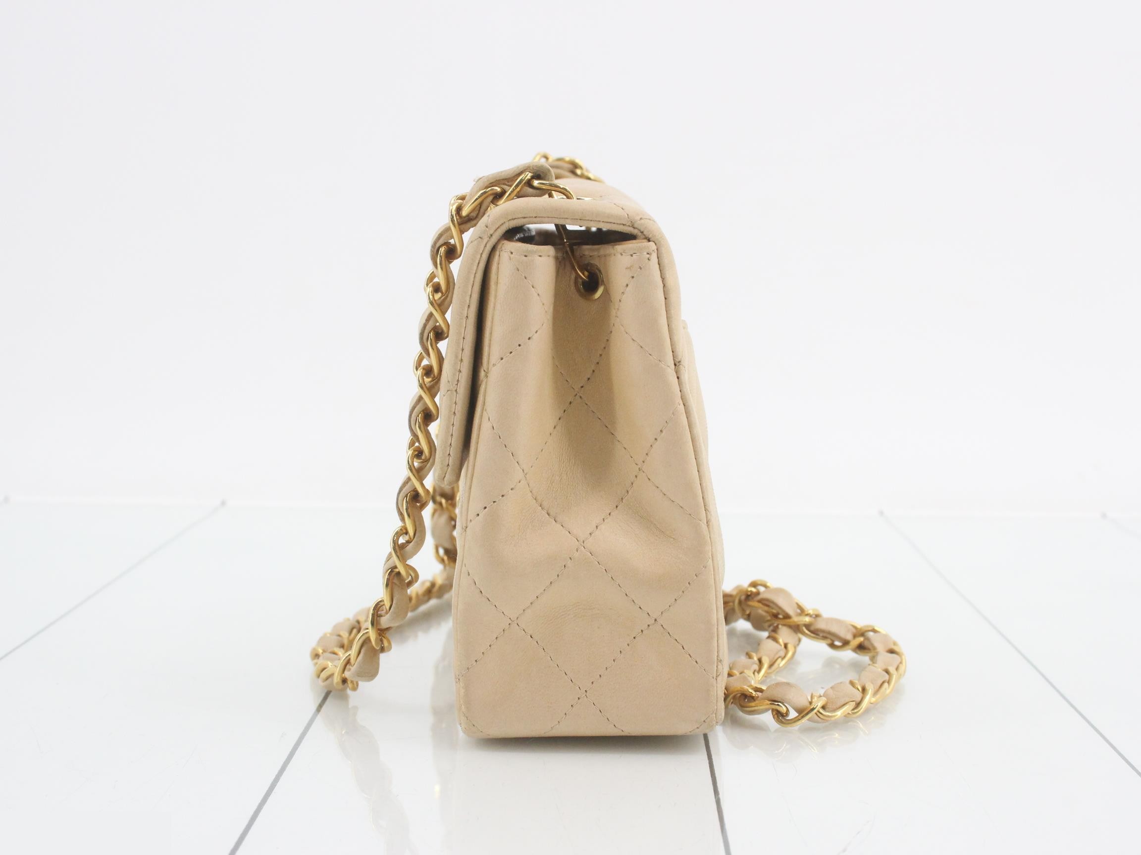Mini Matelassé Lambskin Beige Chain Shoulder Bag (Series 8) — view 3