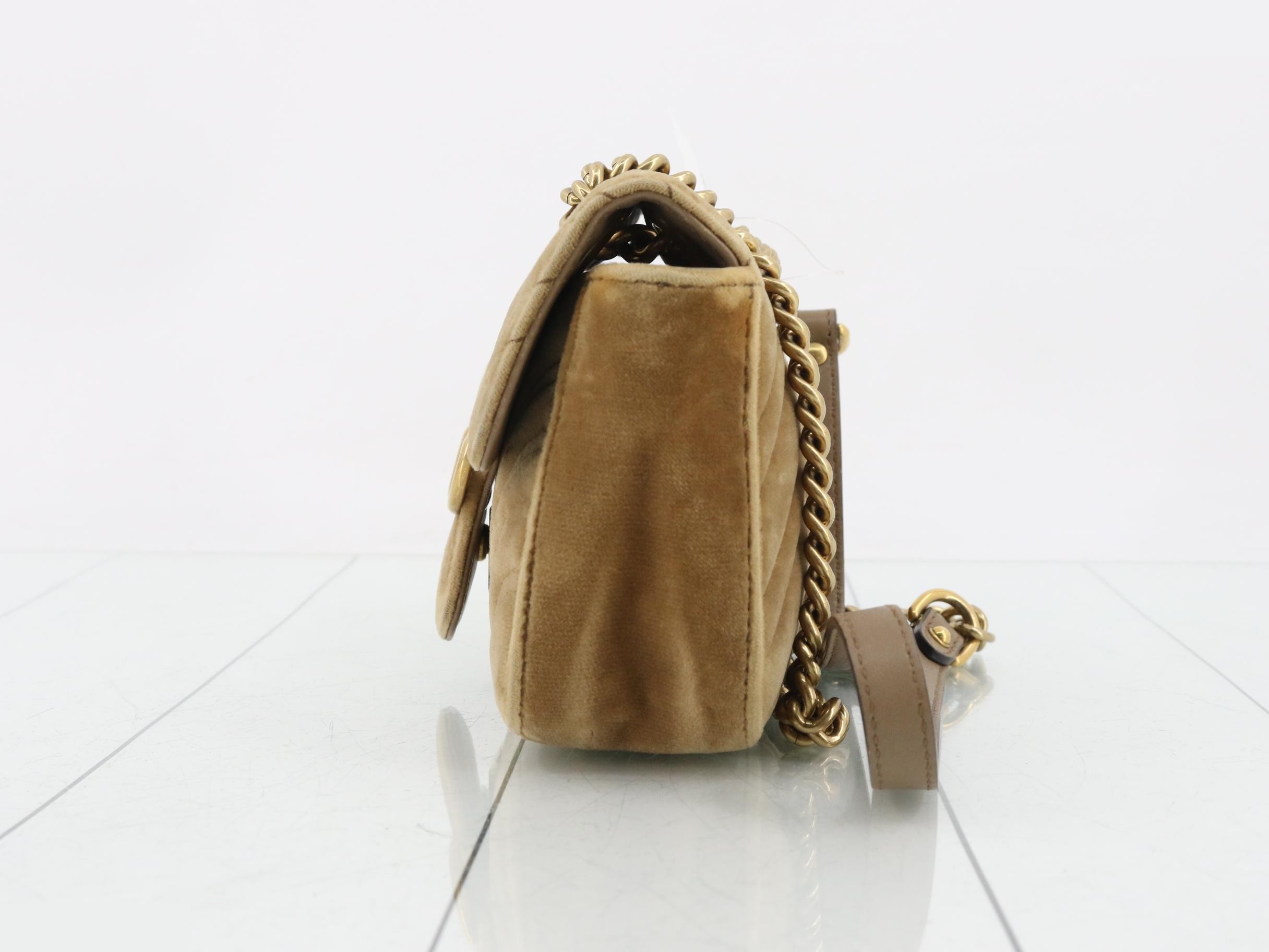 GG Marmont Flap Velour Brown Shoulder Bag — view 3