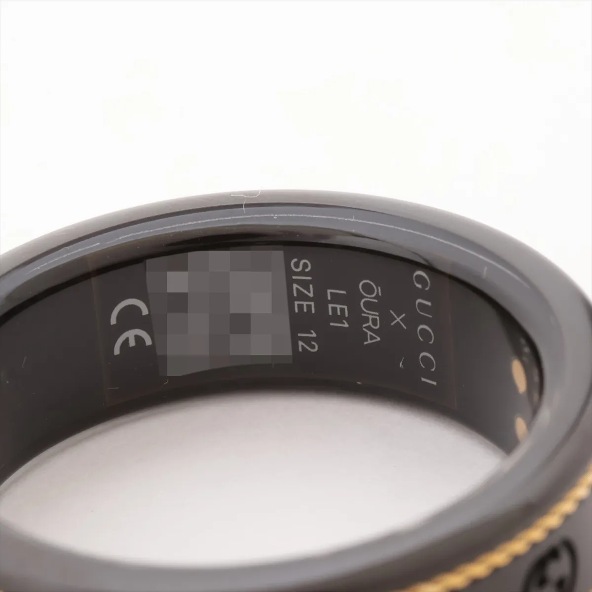 x Aura Interlocking G Ring, Size 12, Titanium, Black x Gold, — view 3