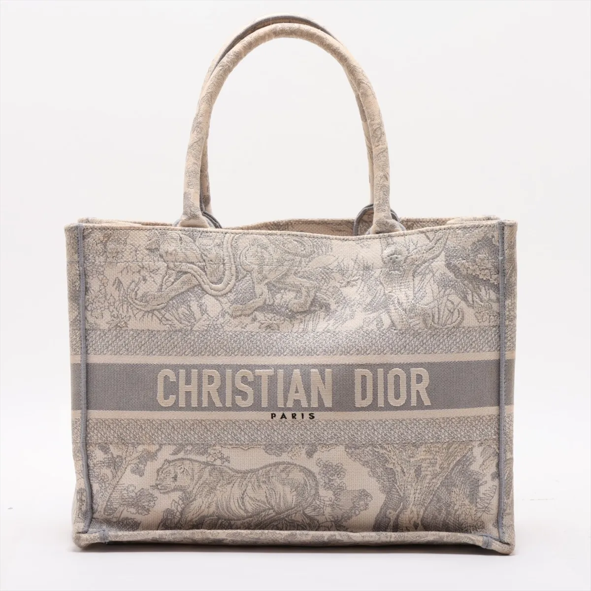 Toile de Jouy Embroidery Book Tote Medium Canvas Tote Bag, Gray