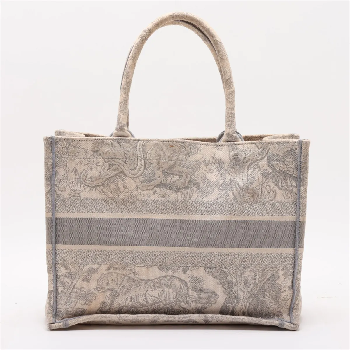 Toile de Jouy Embroidery Book Tote Medium Canvas Tote Bag, Gray — view 2