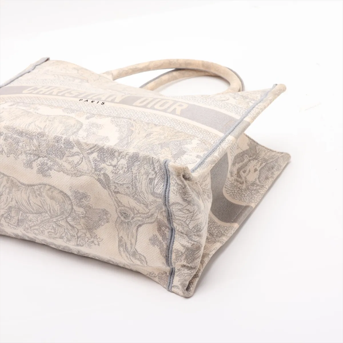 Toile de Jouy Embroidery Book Tote Medium Canvas Tote Bag, Gray — view 3