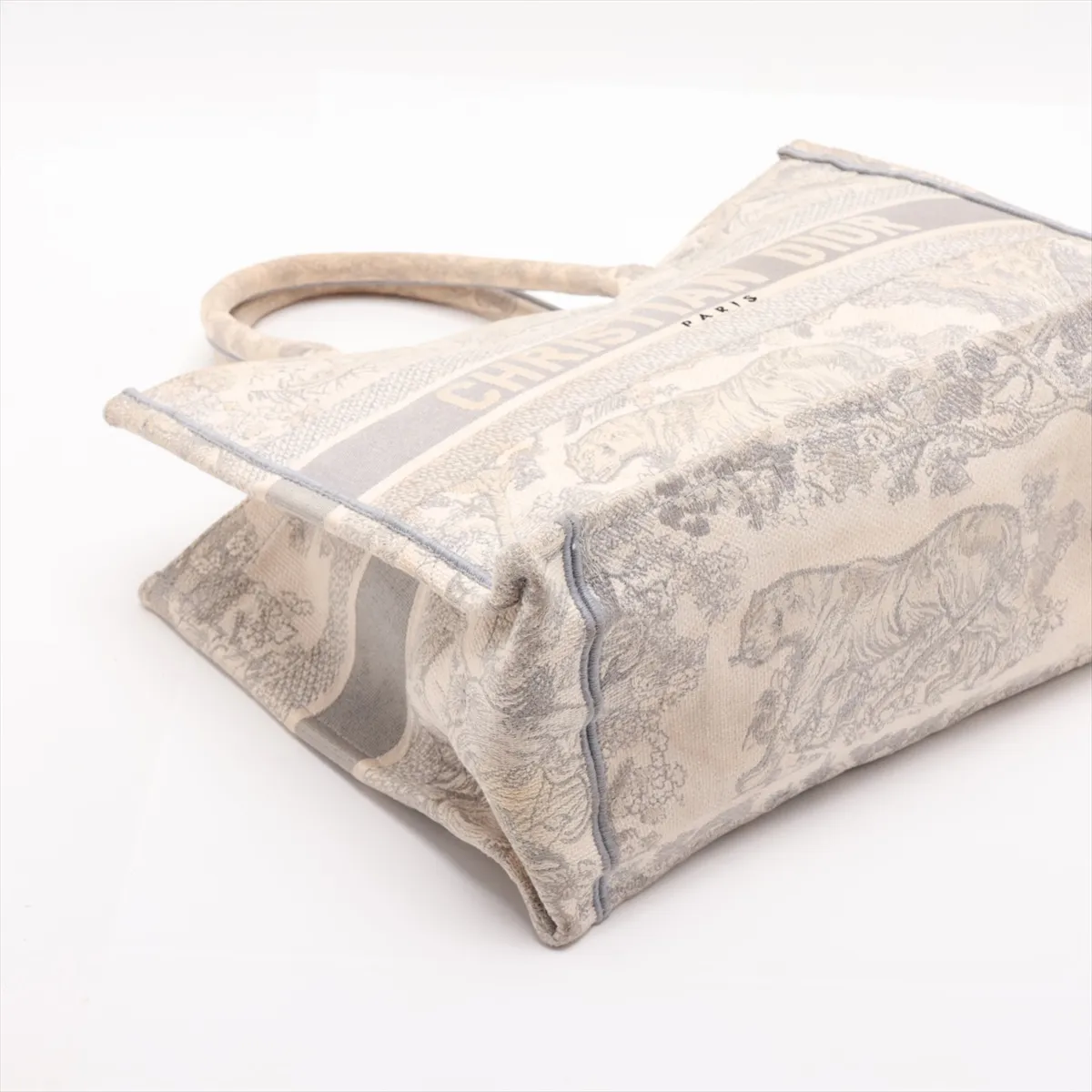 Toile de Jouy Embroidery Book Tote Medium Canvas Tote Bag, Gray — view 4