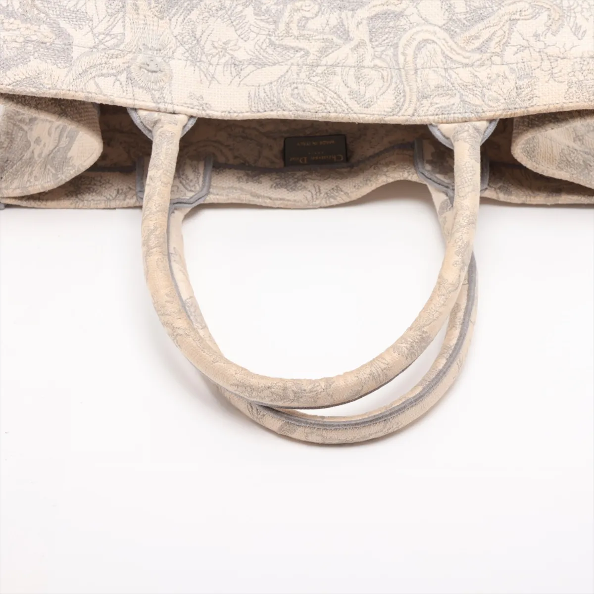 Toile de Jouy Embroidery Book Tote Medium Canvas Tote Bag, Gray — view 5