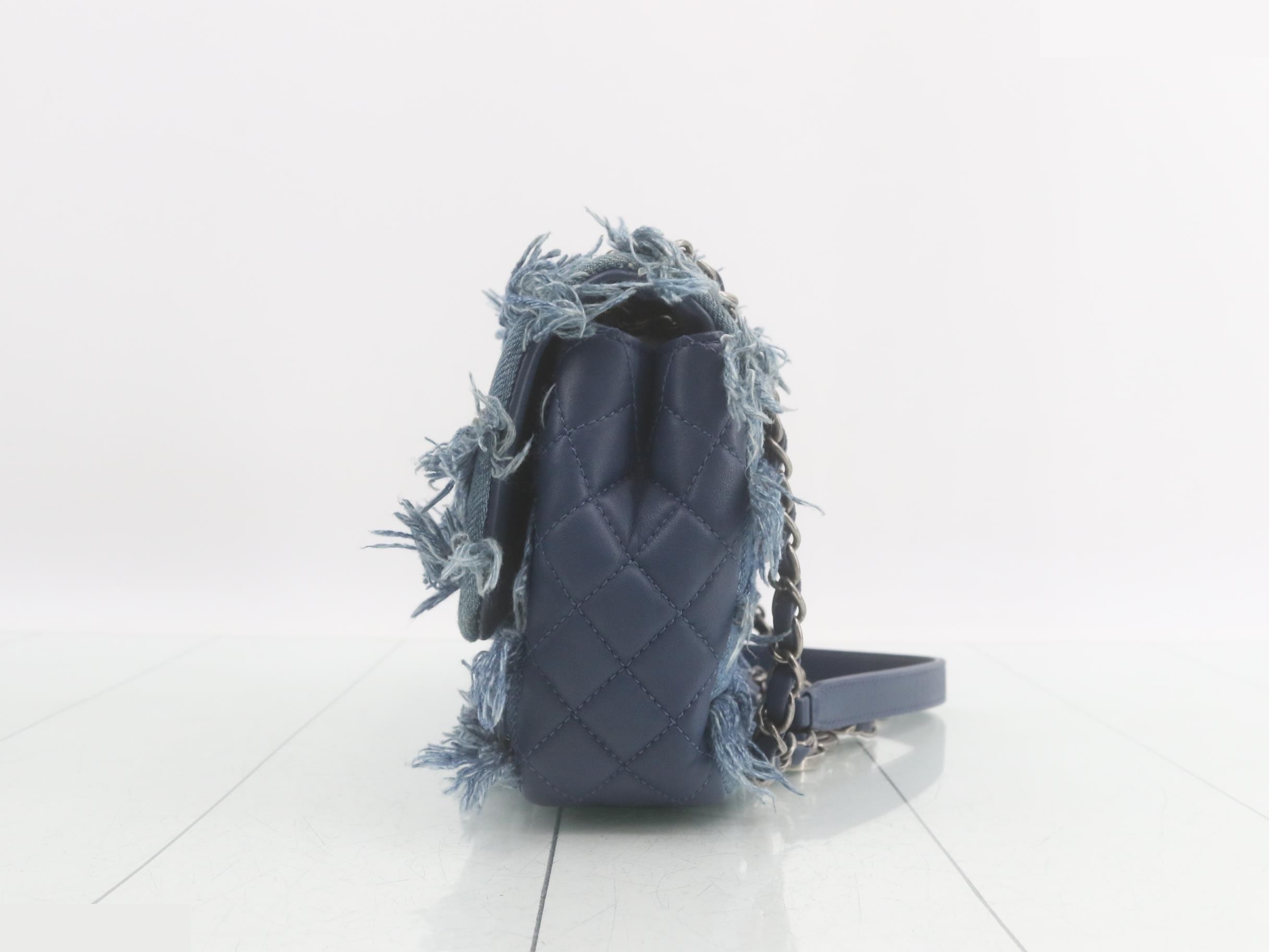 Denim fringe tassel matelassé shoulder bag — view 3