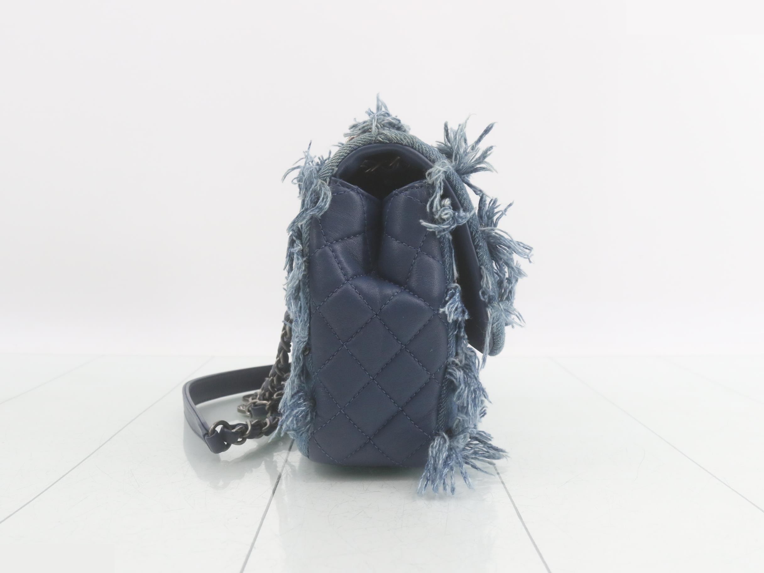 Denim fringe tassel matelassé shoulder bag — view 4