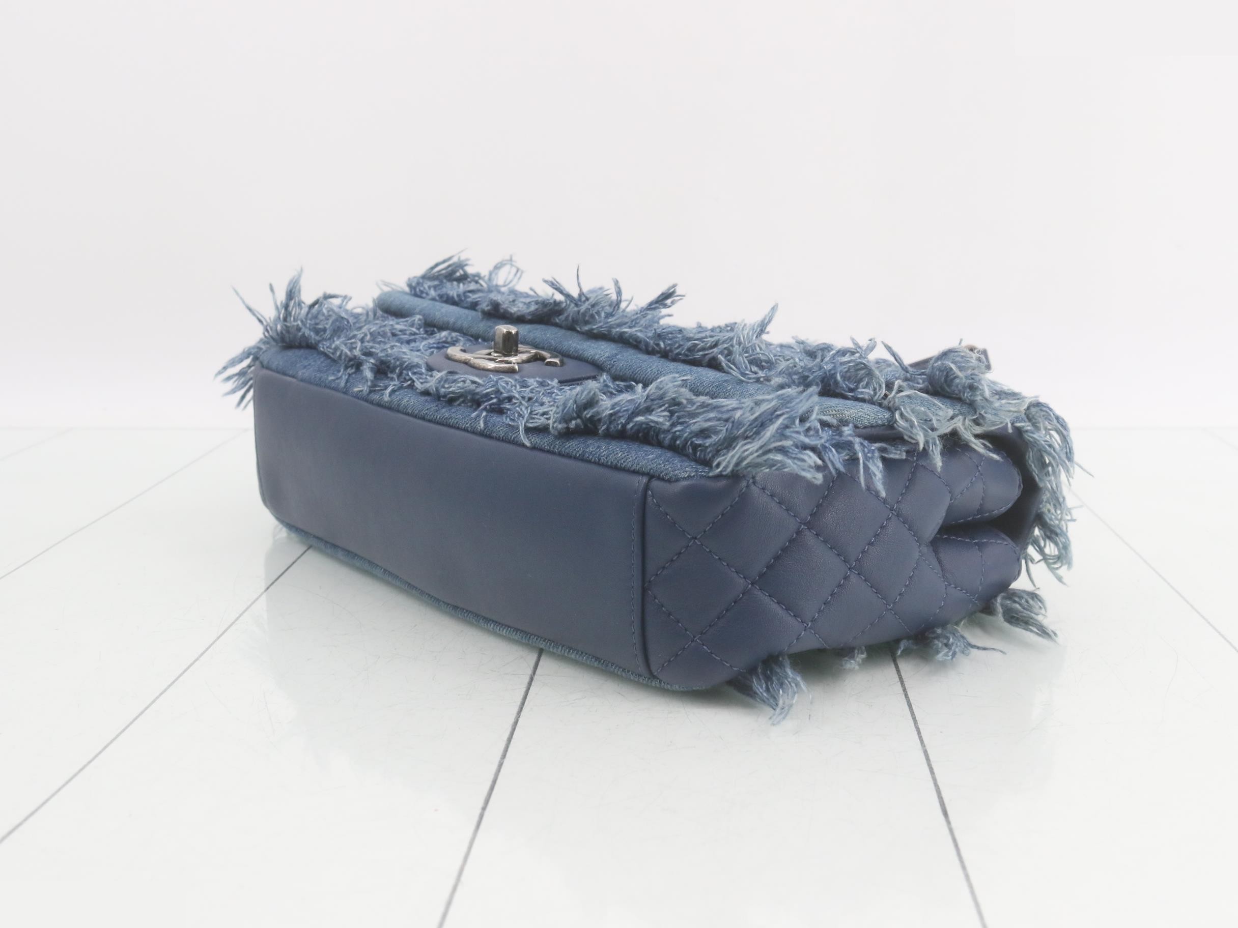 Denim fringe tassel matelassé shoulder bag — view 6