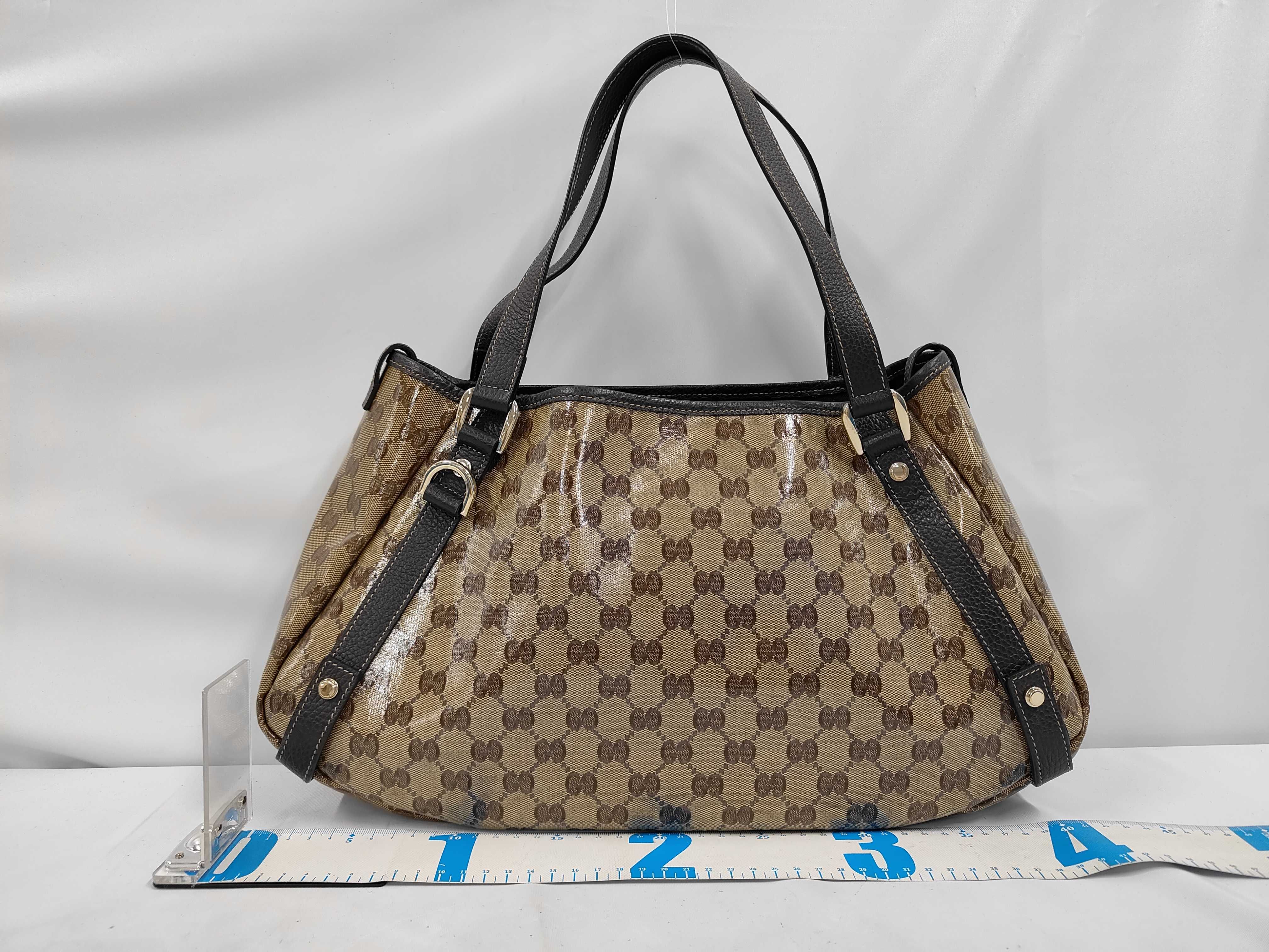 293578 PVC x Leather GG Crystal Tote Bag, Brown, Gold Hardware, with Dust Bag. — view 2
