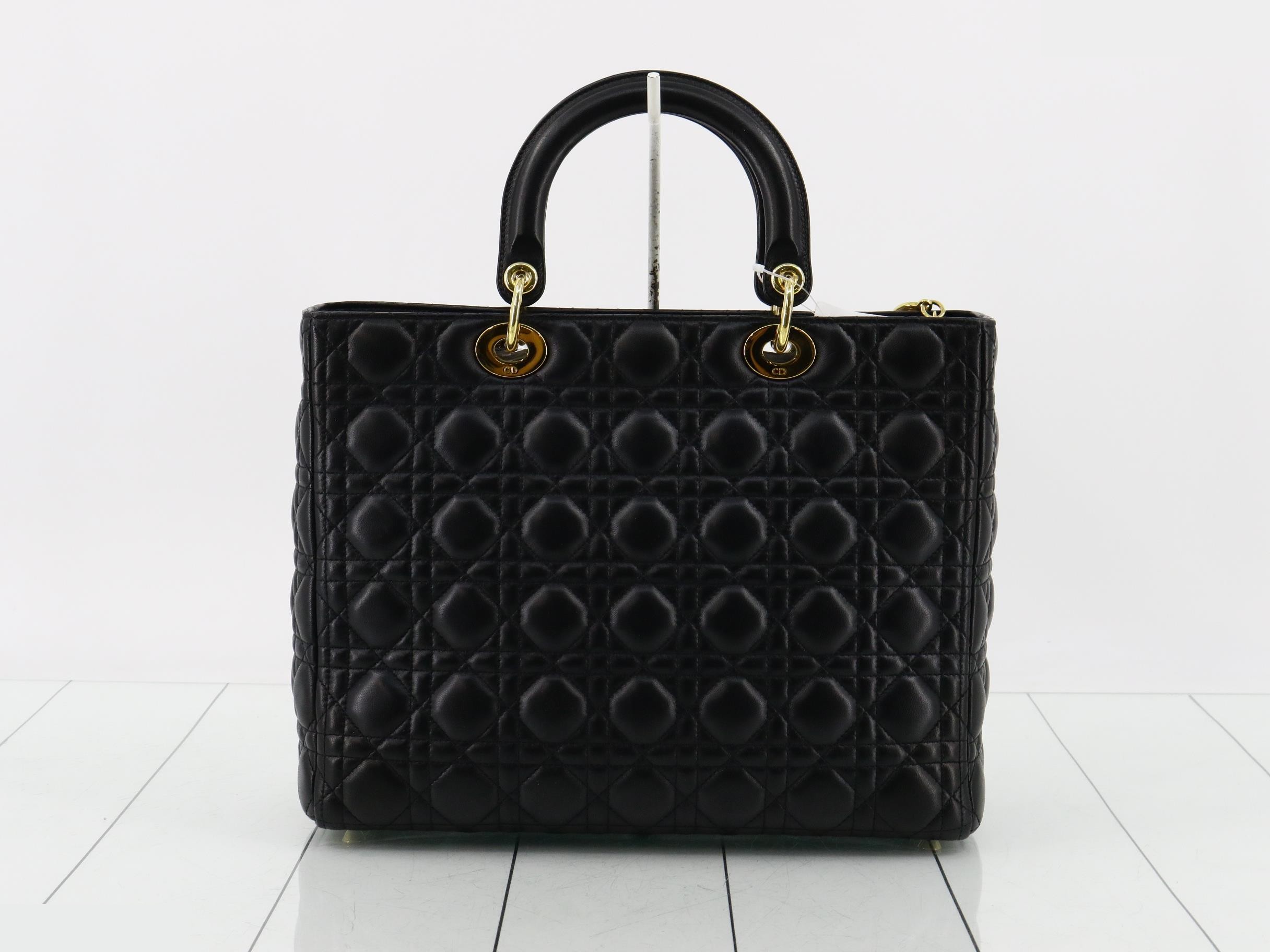 Lady Dior Cannage Lambskin 2-Way Handbag, Black — view 2