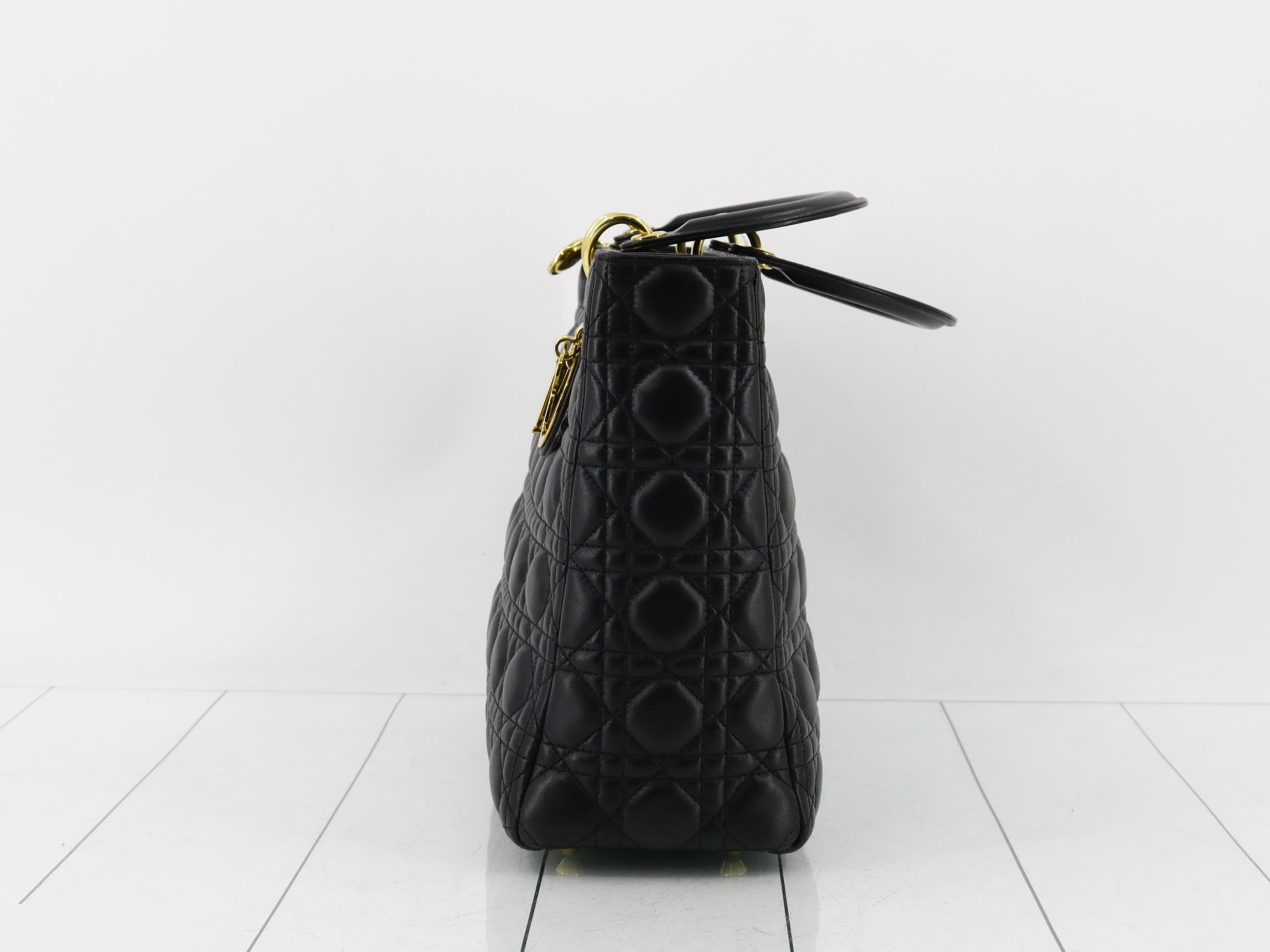 Lady Dior Cannage Lambskin 2-Way Handbag, Black — view 3