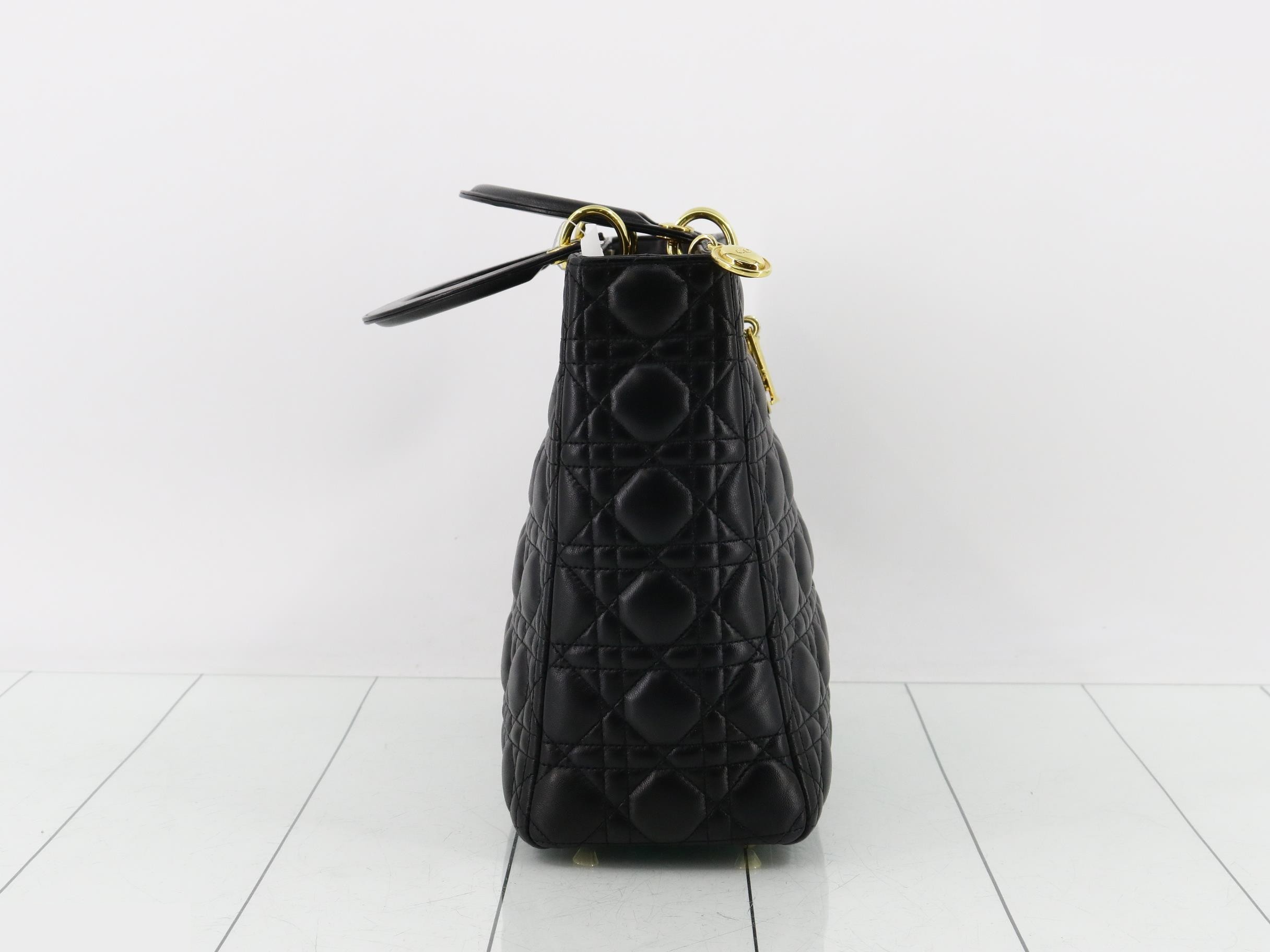 Lady Dior Cannage Lambskin 2-Way Handbag, Black — view 4