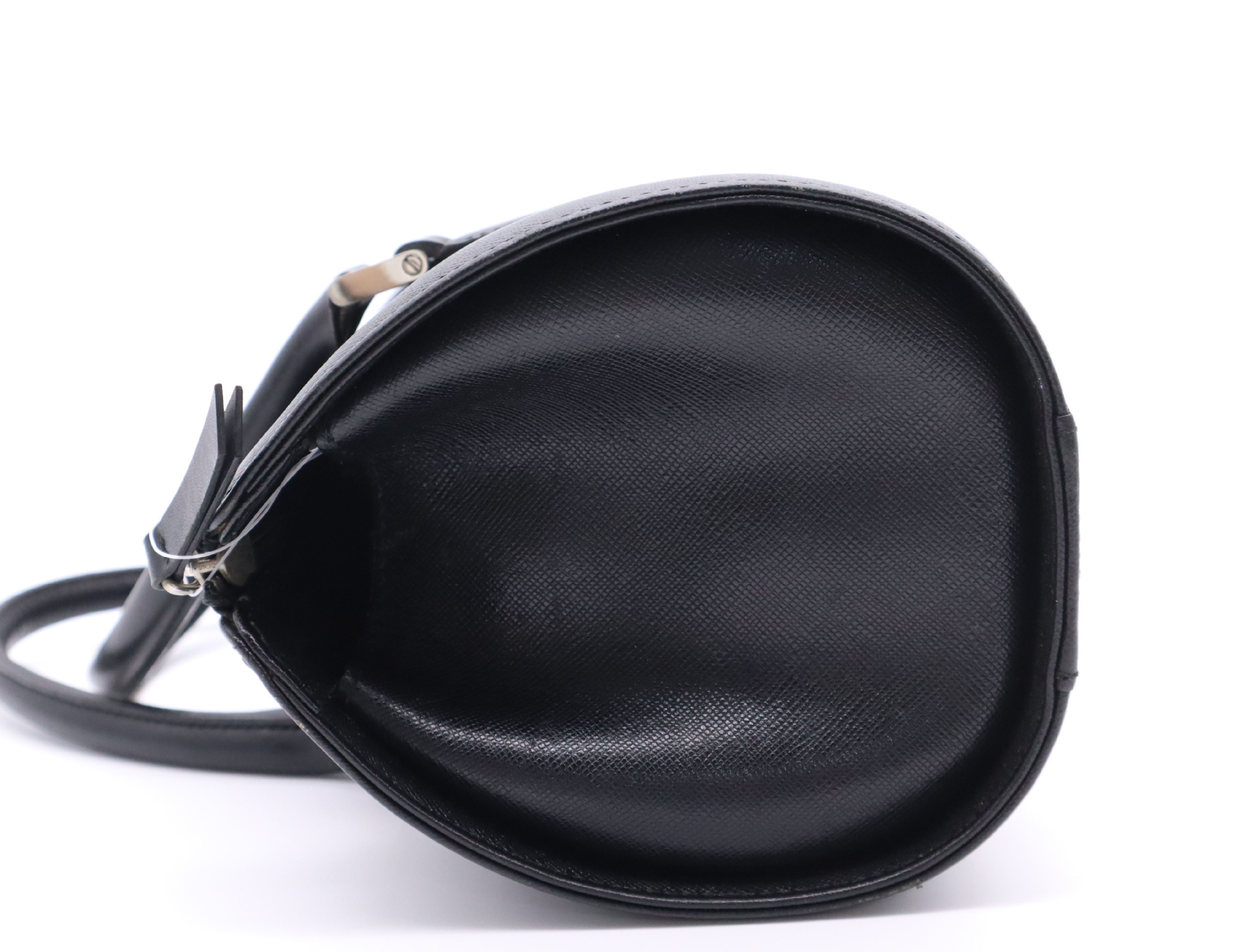 Leather Cylindrical Handbag, Black Nova Check Pattern, Silver Hardware — view 3