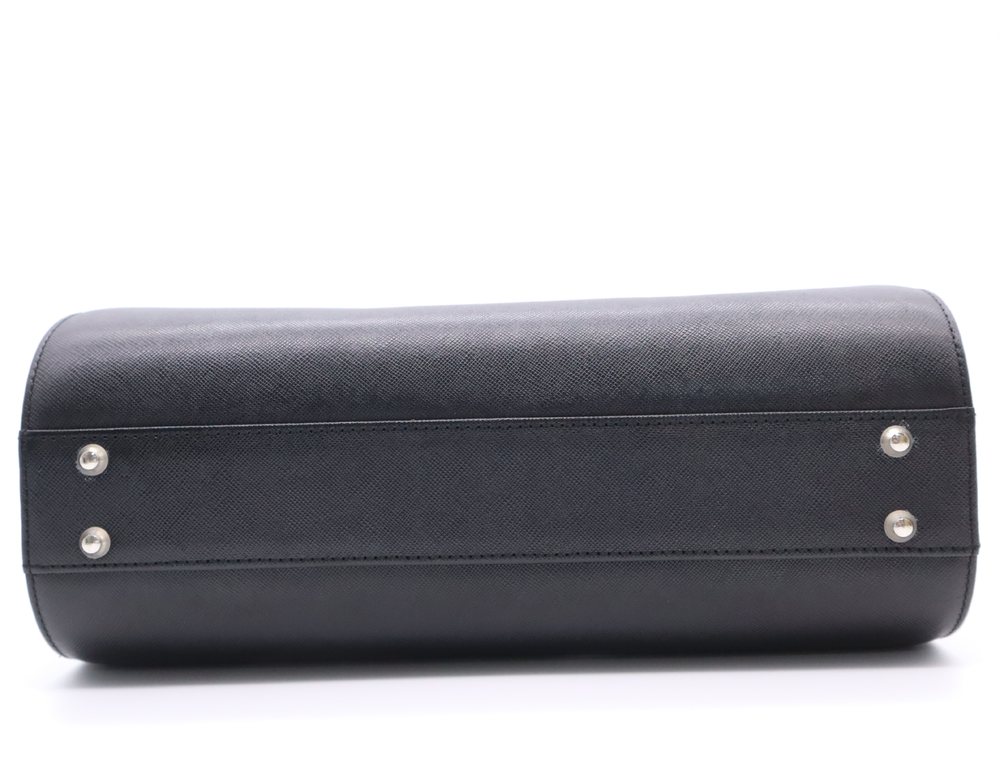 Leather Cylindrical Handbag, Black Nova Check Pattern, Silver Hardware — view 4