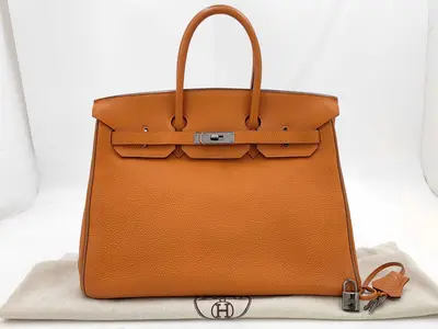 Birkin 35 Orange Tone Silver Hardware I Stamp Handbag