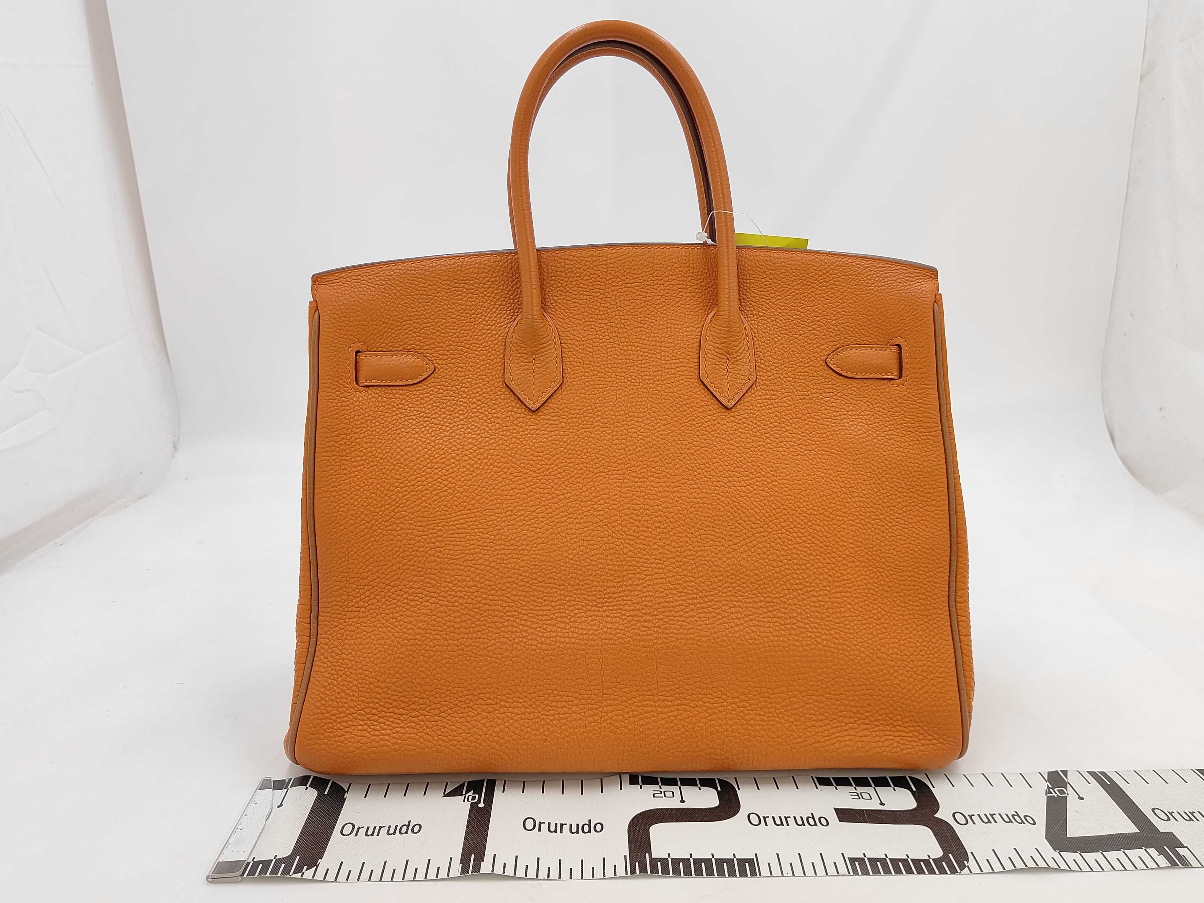 Birkin 35 Orange Tone Silver Hardware I Stamp Handbag — view 2