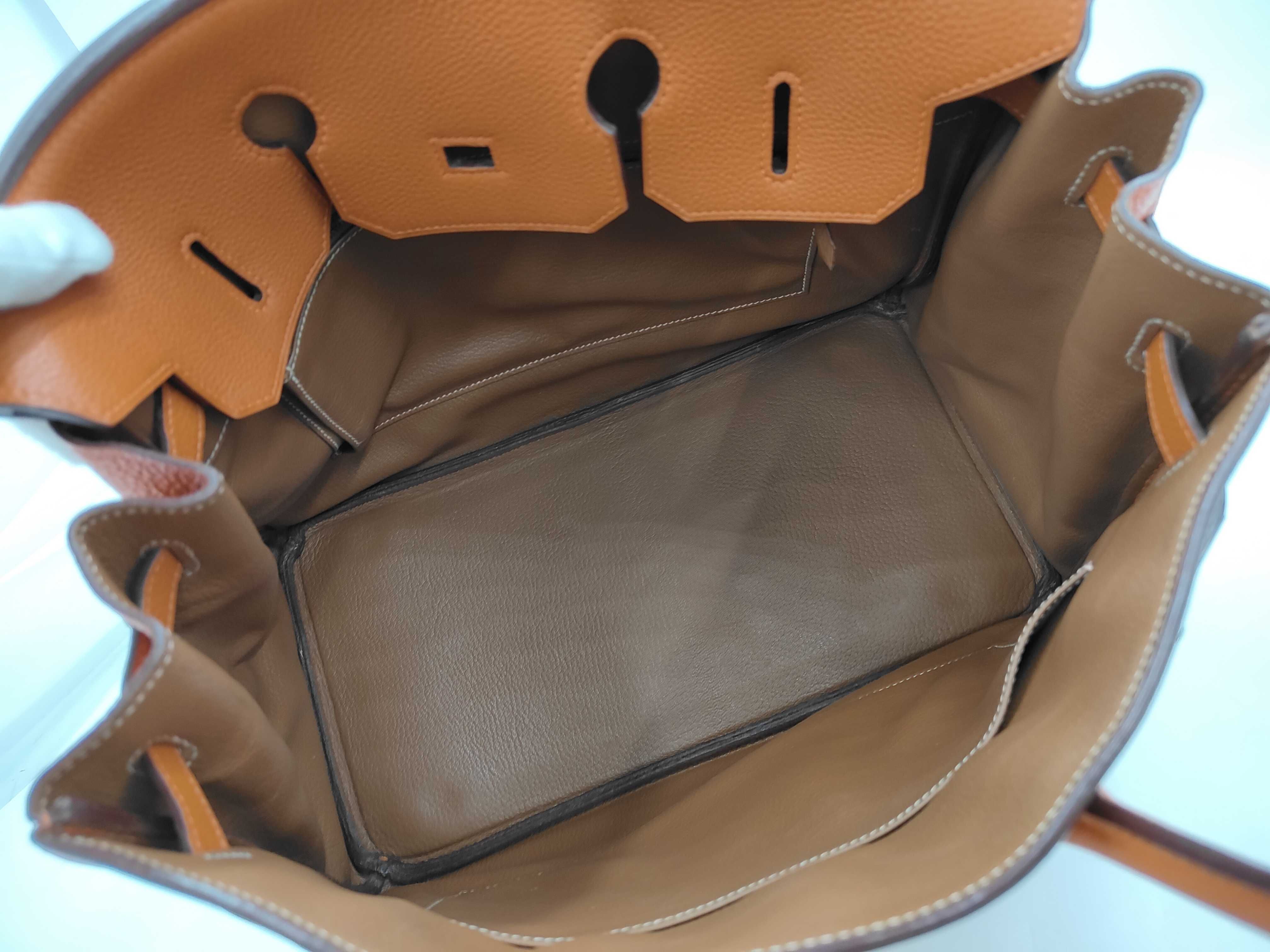 Birkin 35 Orange Tone Silver Hardware I Stamp Handbag — view 12