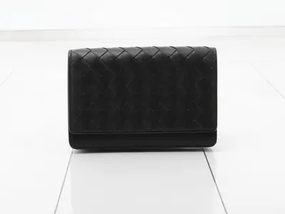 Intrecciato Card Case, Black