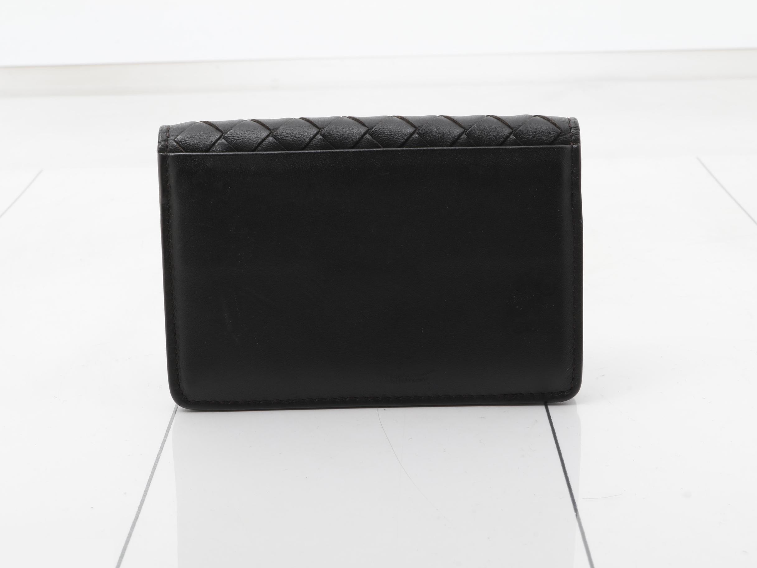 Intrecciato Card Case, Black — view 2