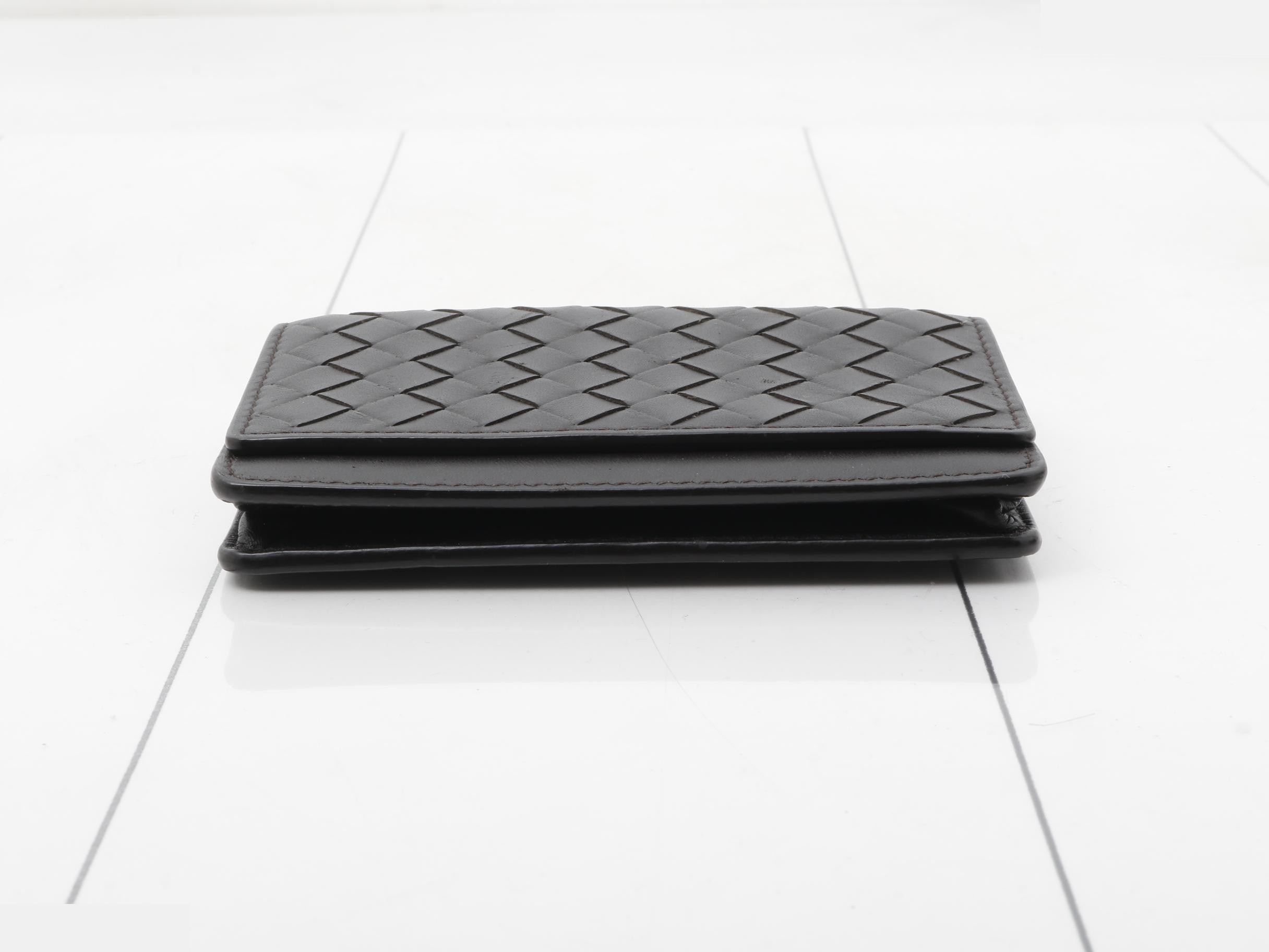 Intrecciato Card Case, Black — view 3