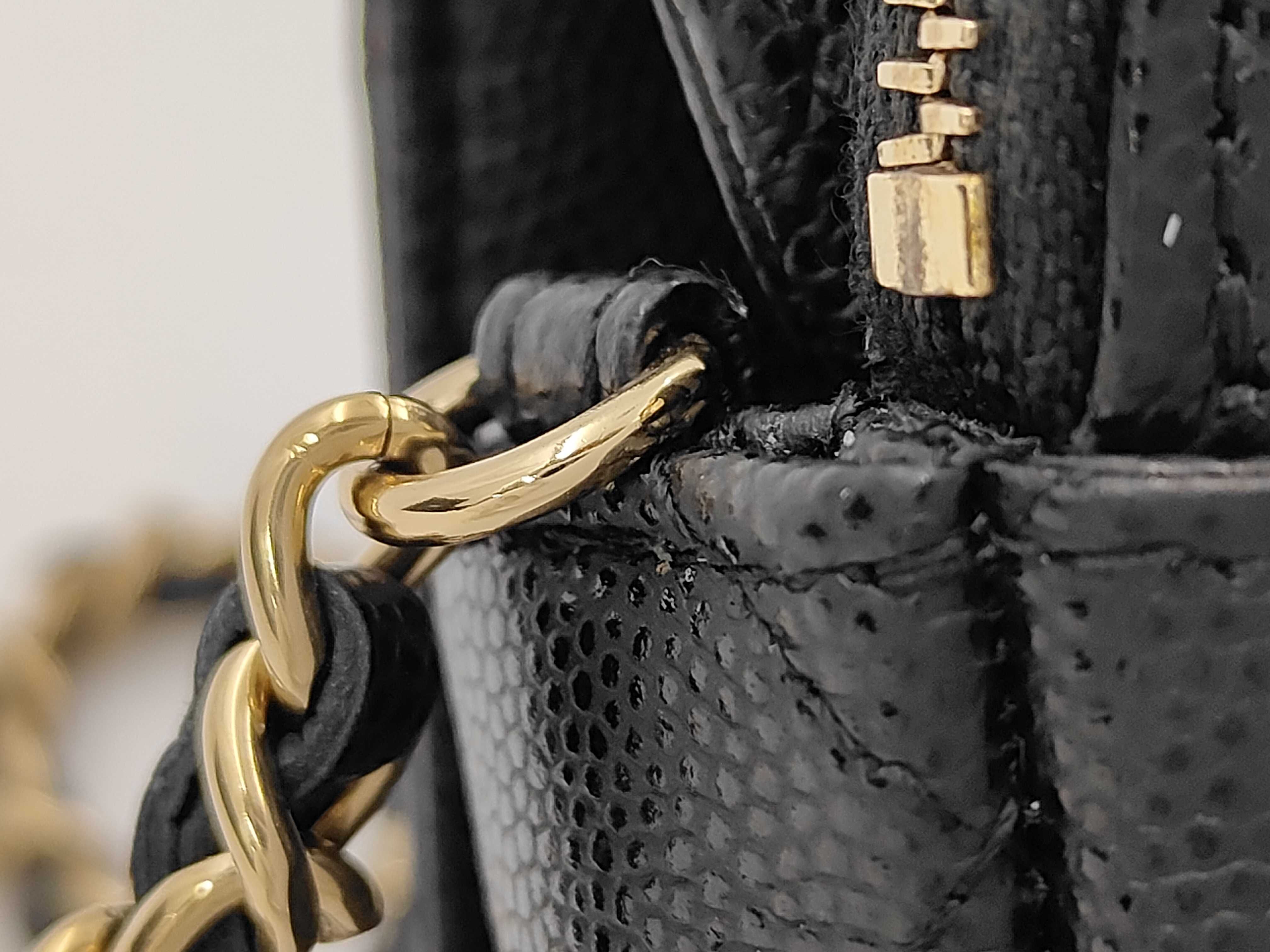 Mini Matelassé Chain Shoulder Bag, Caviar Leather, Black, Vintage Gold Hardware. — view 3