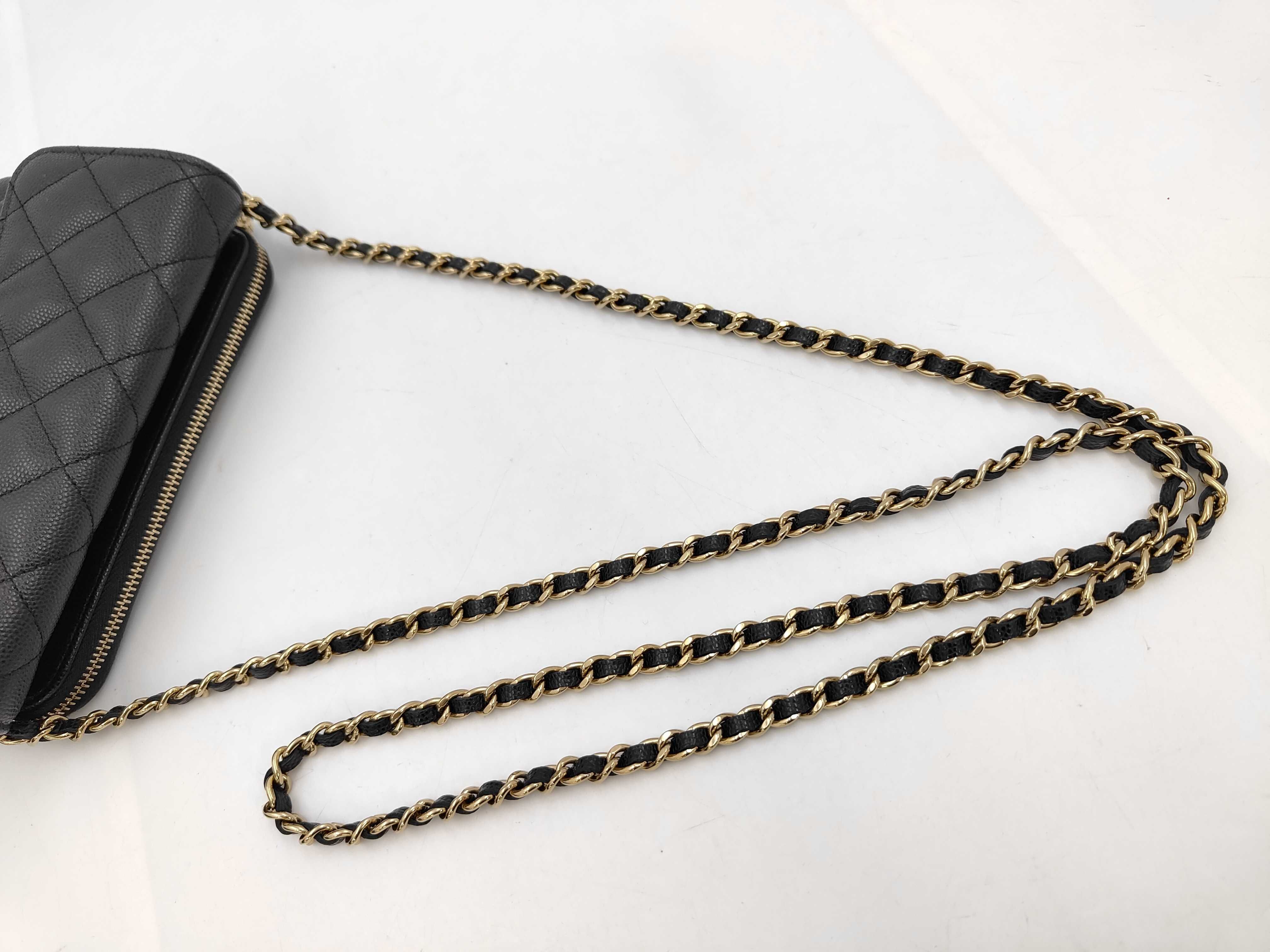 Mini Matelassé Chain Shoulder Bag, Caviar Leather, Black, Vintage Gold Hardware. — view 4