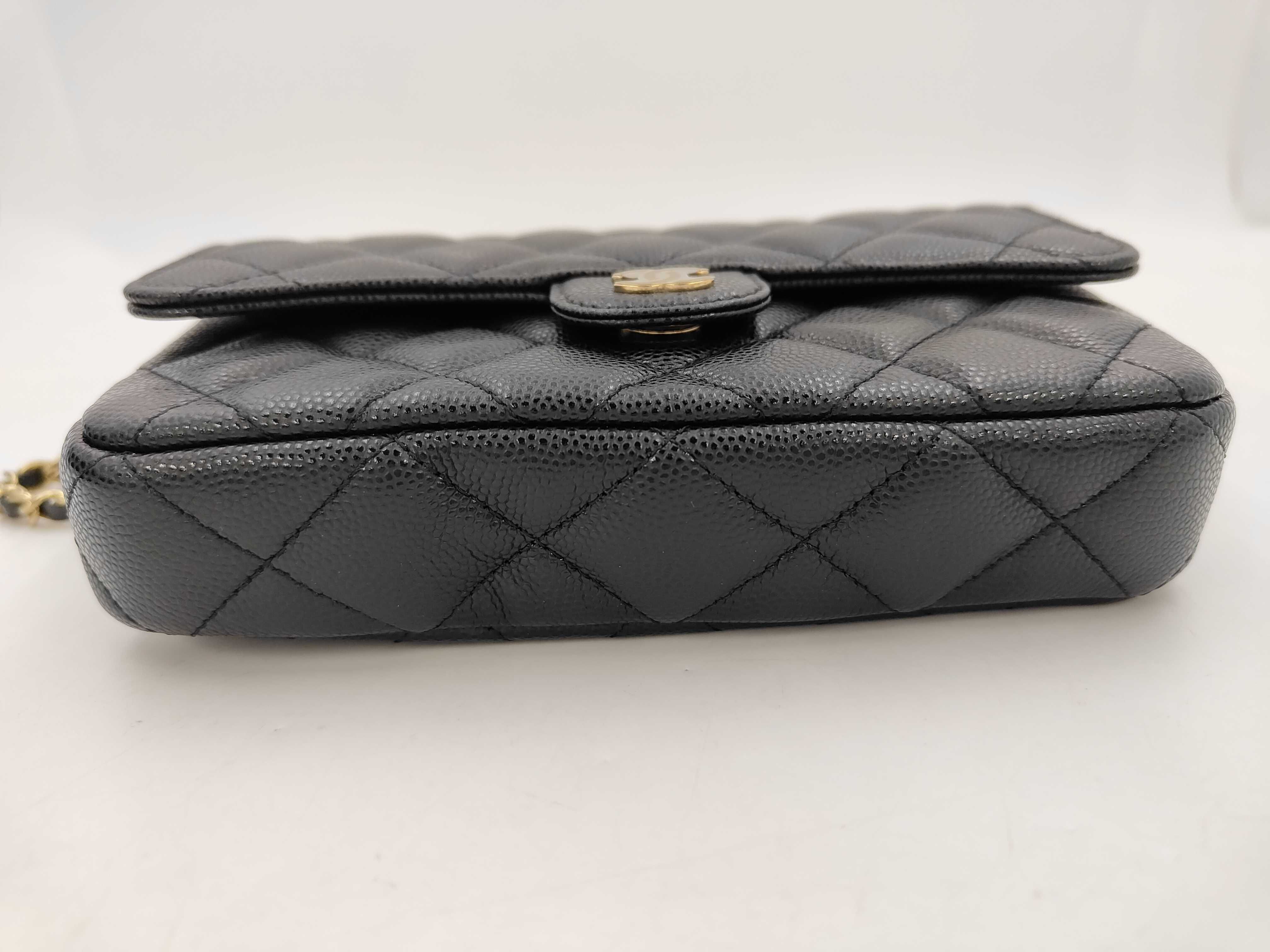 Mini Matelassé Chain Shoulder Bag, Caviar Leather, Black, Vintage Gold Hardware. — view 7
